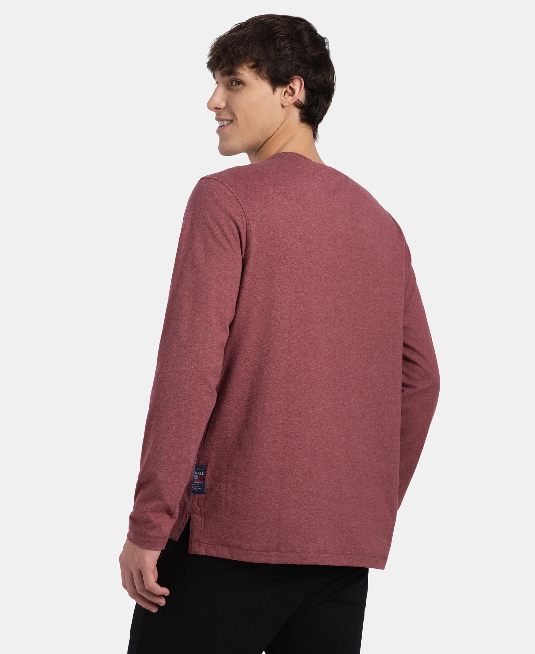 Super Combed Cotton Rich Solid Full Sleeve Henley T-Shirt - Wild Ginger Melange - Image 3