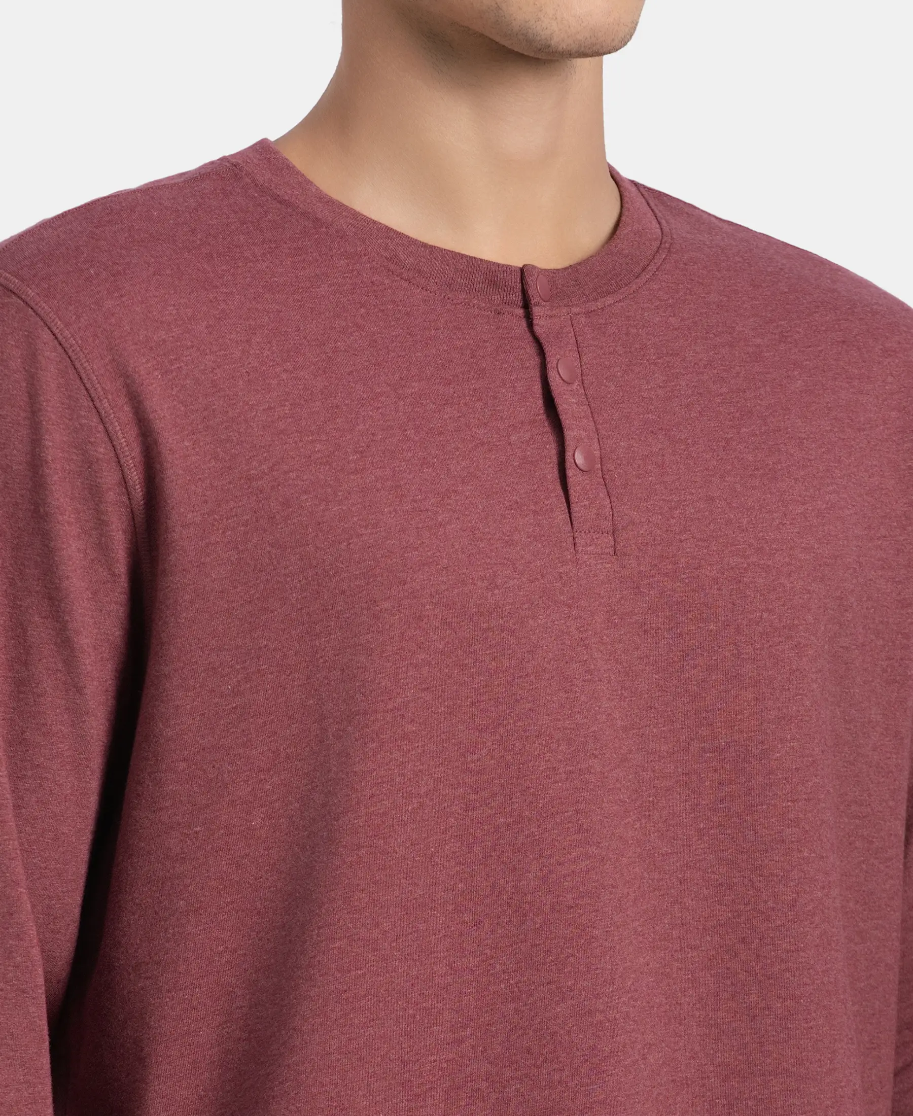 Super Combed Cotton Rich Solid Full Sleeve Henley T-Shirt - Wild Ginger Melange - Image 7