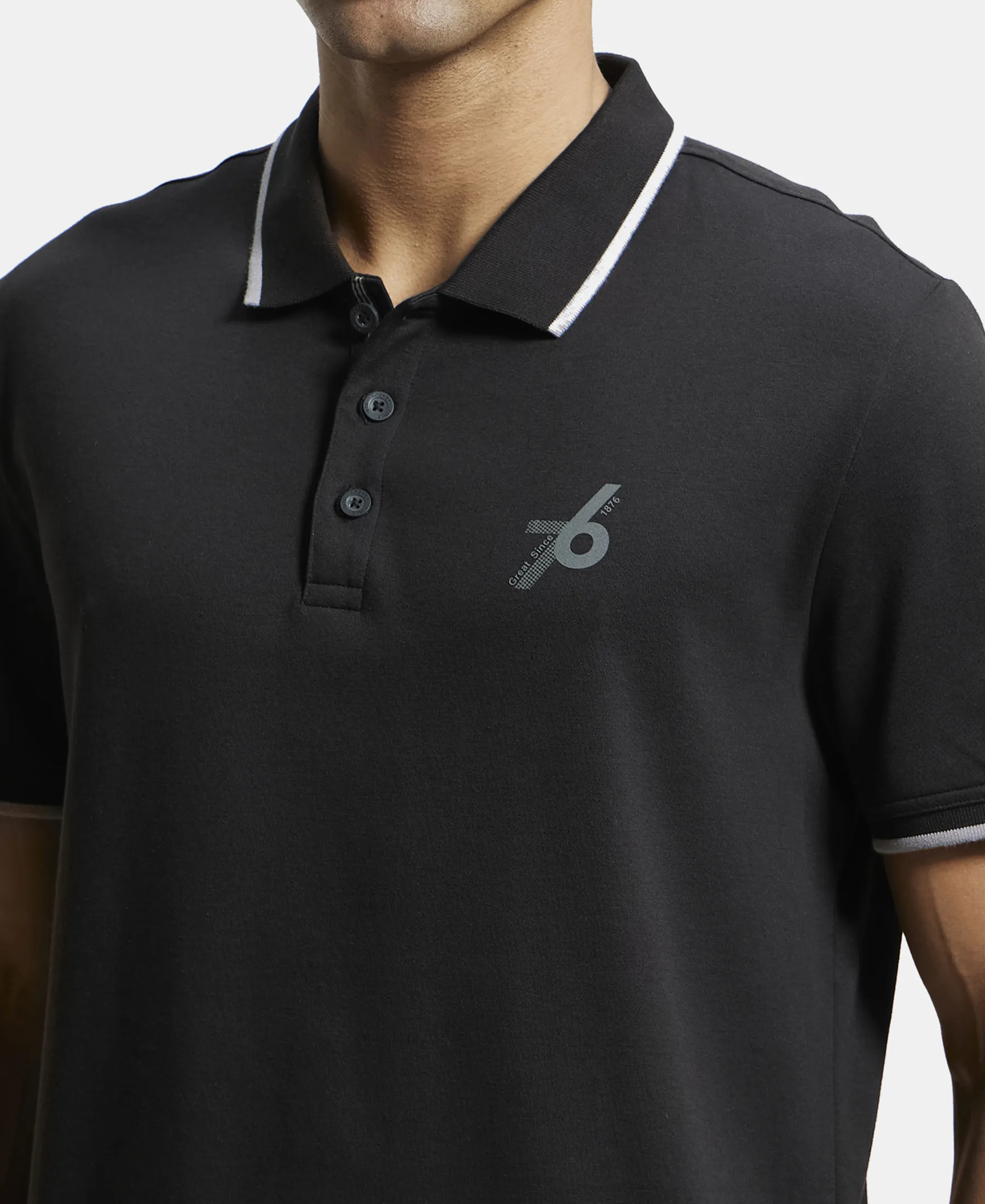 Super Combed Cotton Rich Solid Half Sleeve Polo T-Shirt - Black - Image 7