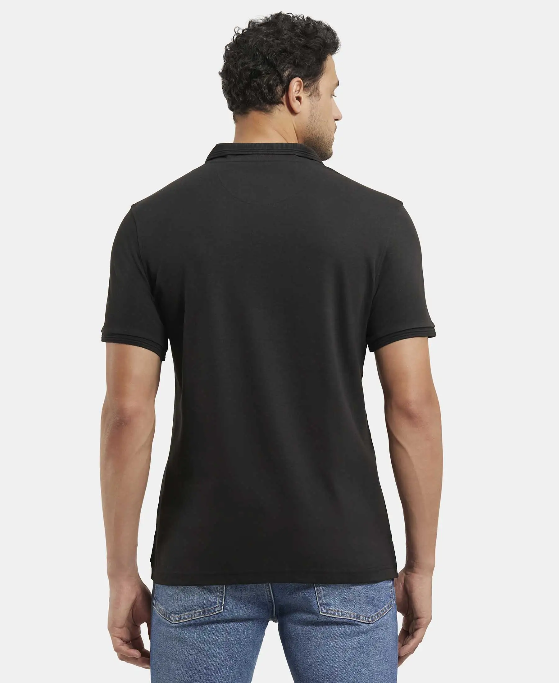 Super Combed Cotton Rich Solid Half Sleeve Polo T-Shirt - Black - Image 3