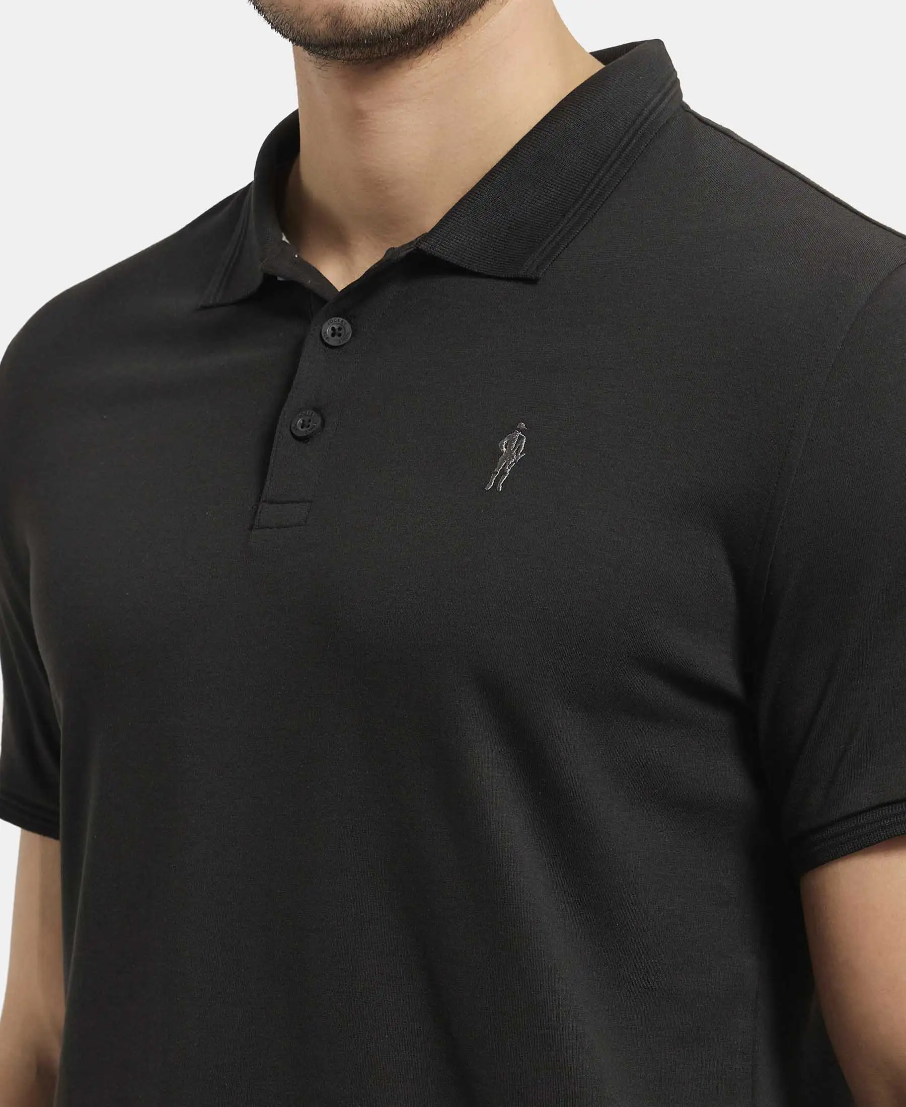 Super Combed Cotton Rich Solid Half Sleeve Polo T-Shirt - Black - Image 7