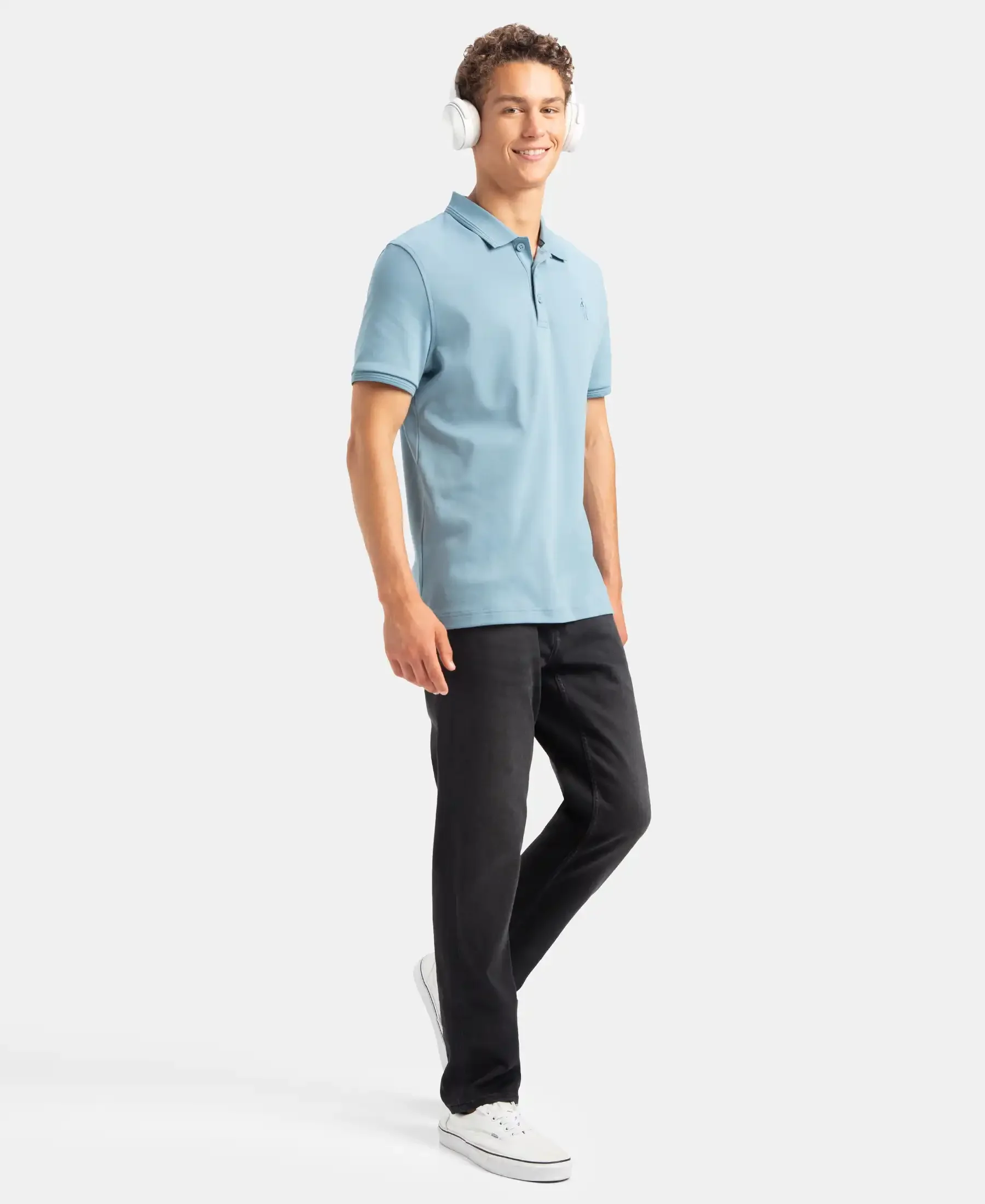 Super Combed Cotton Rich Solid Half Sleeve Polo T-Shirt - Provincial Blue - Image 6