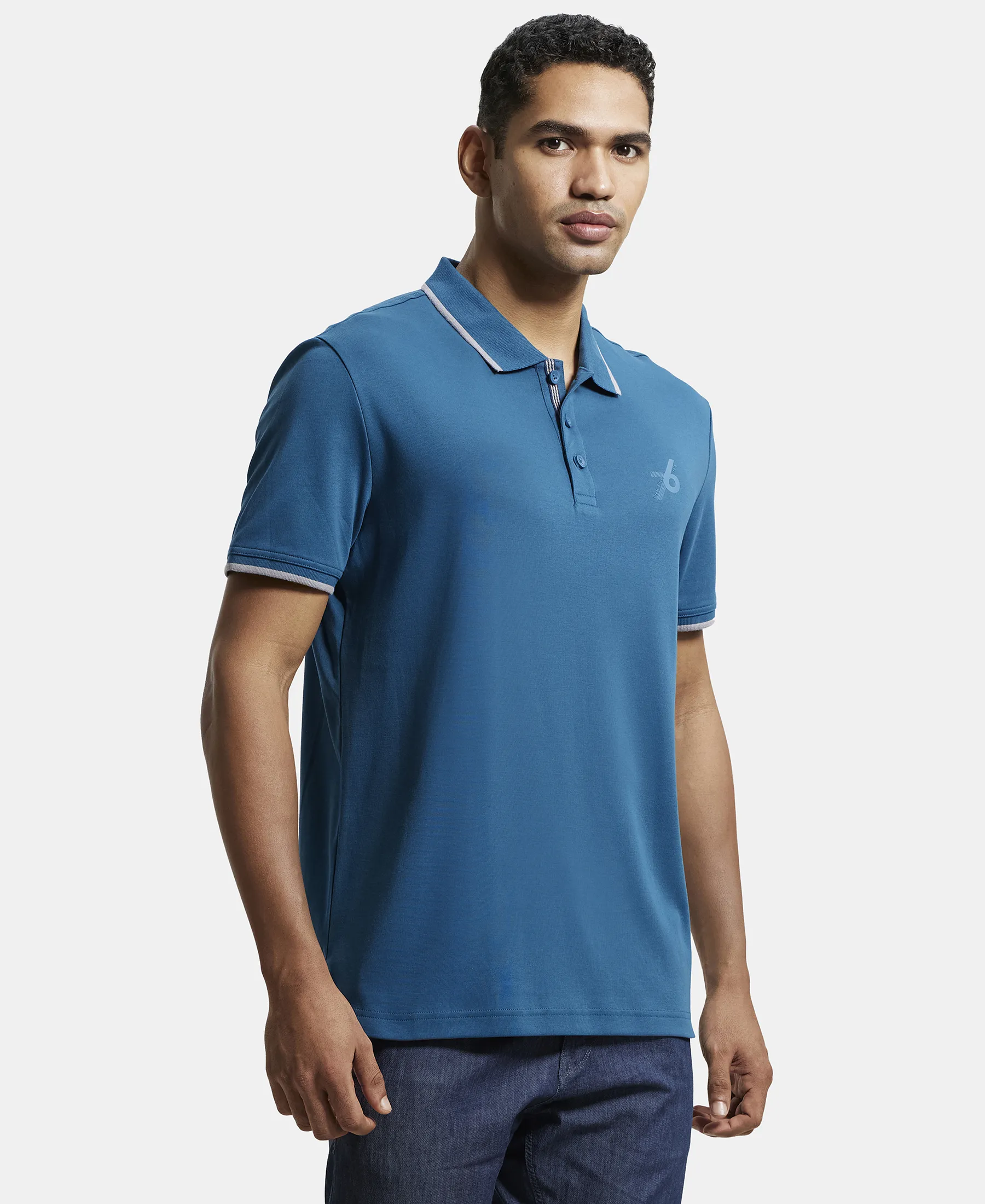 Super Combed Cotton Rich Solid Half Sleeve Polo T-Shirt - Seaport Teal - Image 2