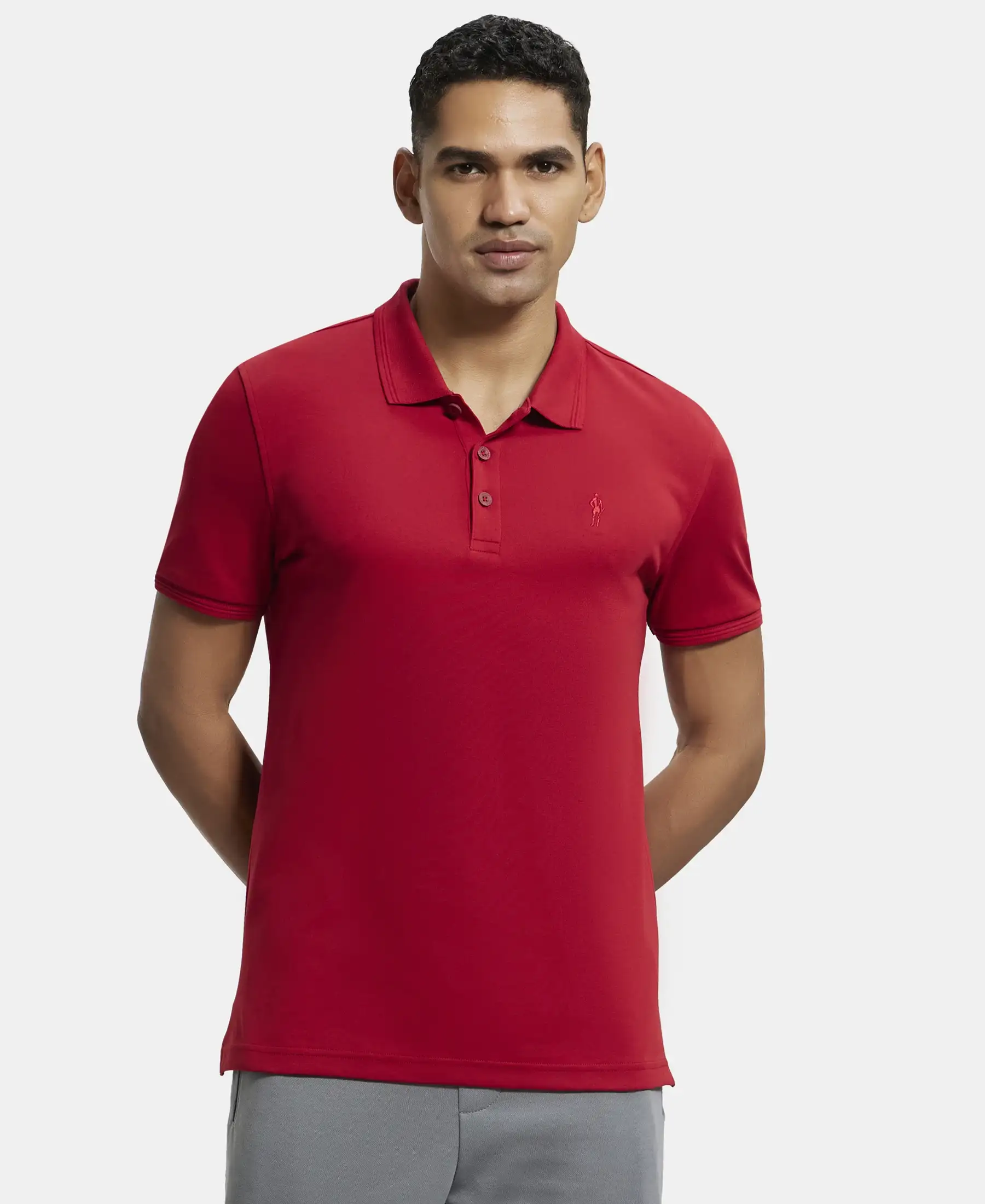 Super Combed Cotton Rich Solid Half Sleeve Polo T-Shirt - Shanghai Red