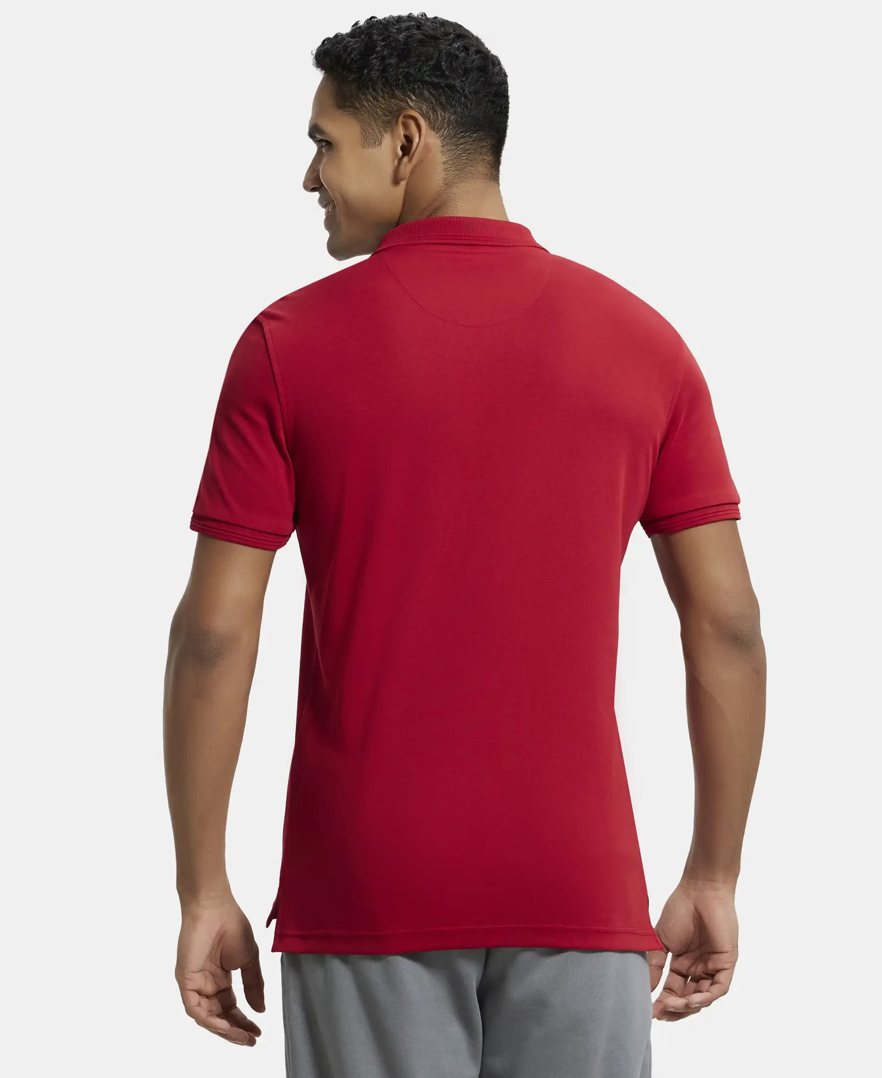 Super Combed Cotton Rich Solid Half Sleeve Polo T-Shirt - Shanghai Red - Image 3