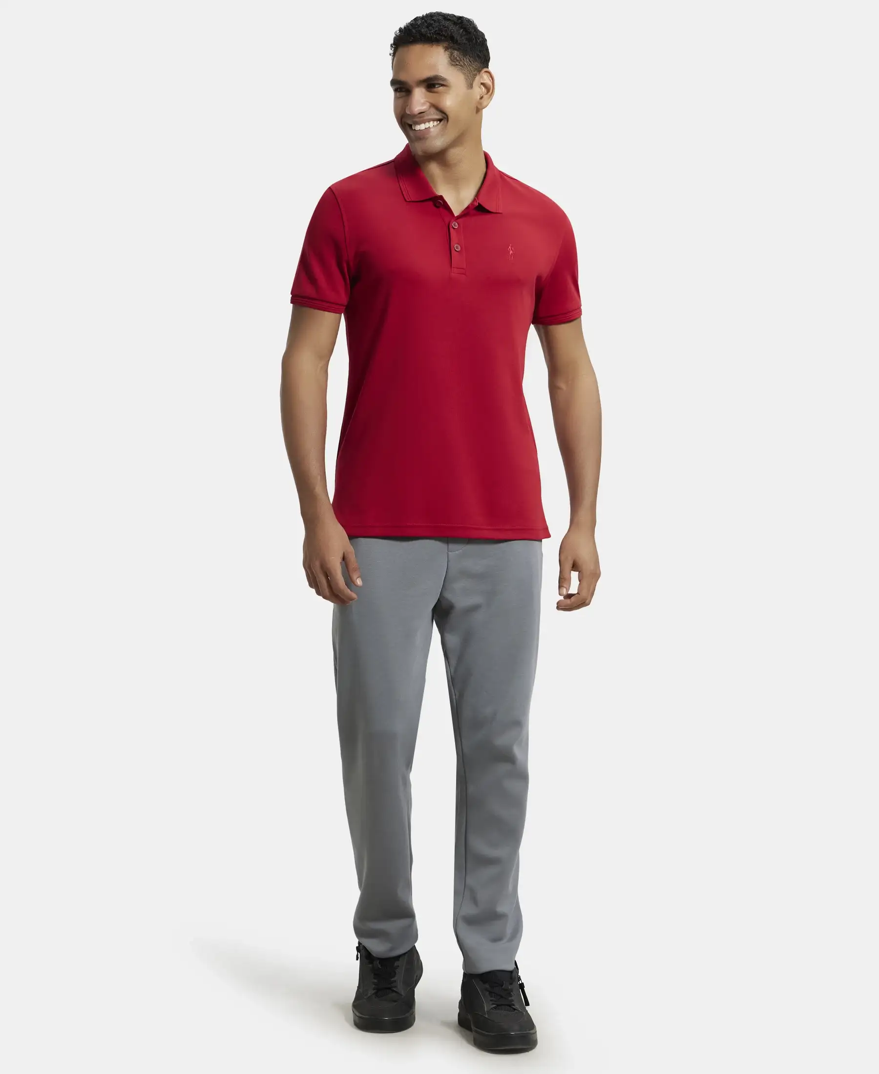 Super Combed Cotton Rich Solid Half Sleeve Polo T-Shirt - Shanghai Red - Image 4