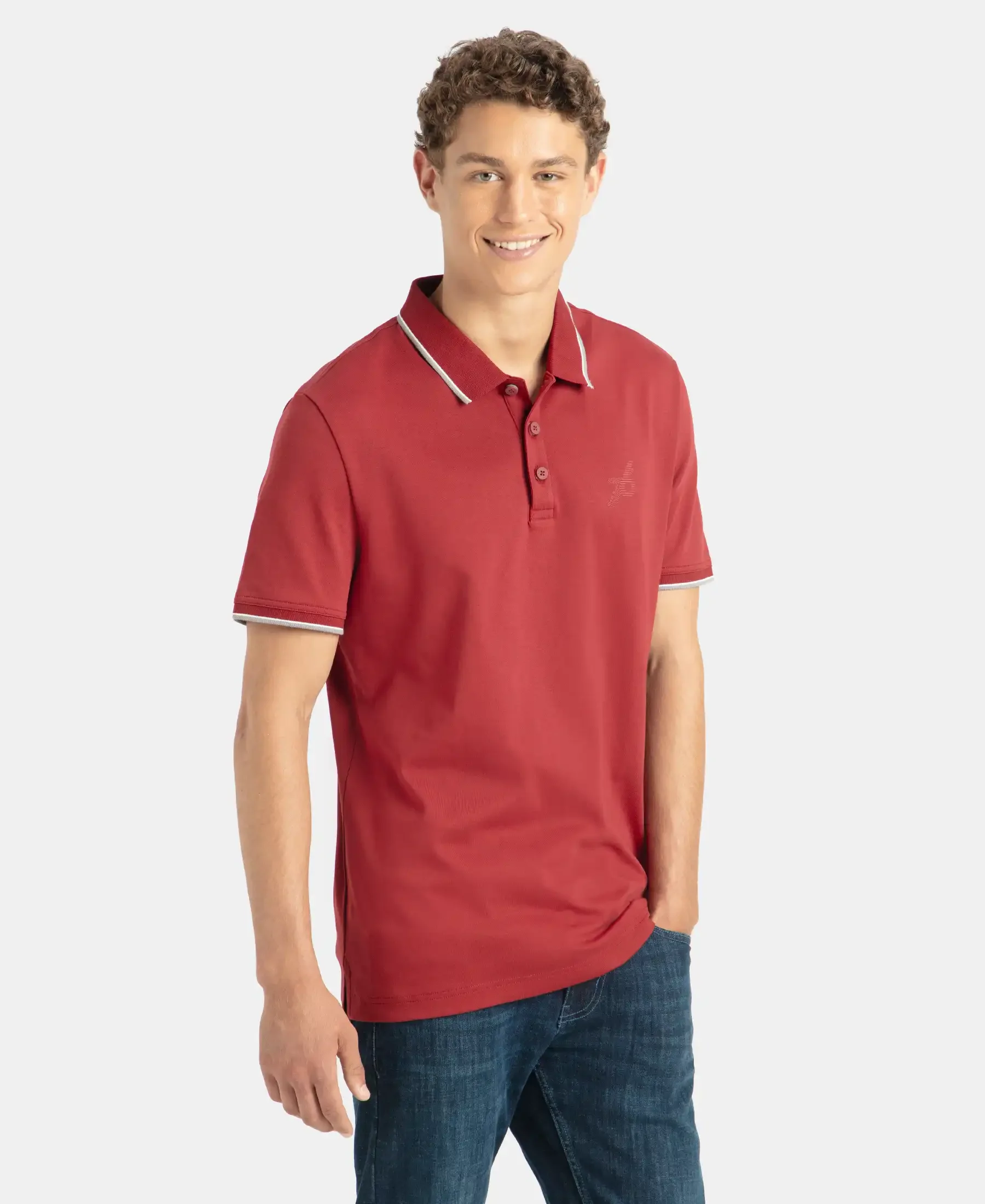 Super Combed Cotton Rich Solid Half Sleeve Polo T-Shirt - Sundried Tomato - Image 2