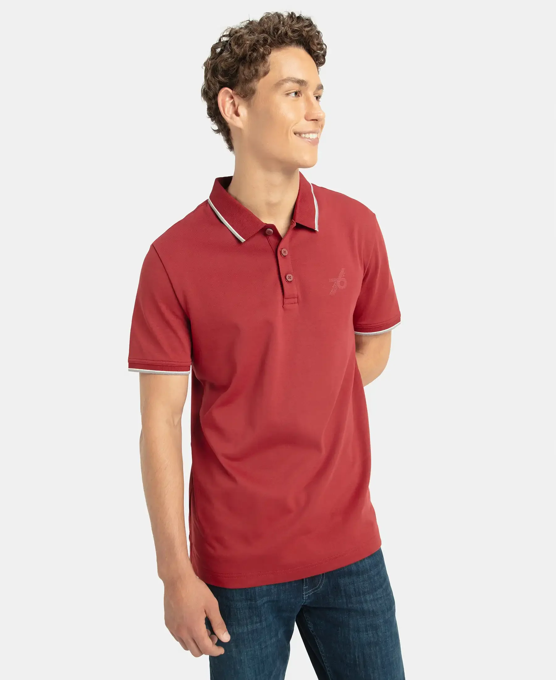 Super Combed Cotton Rich Solid Half Sleeve Polo T-Shirt - Sundried Tomato - Image 5