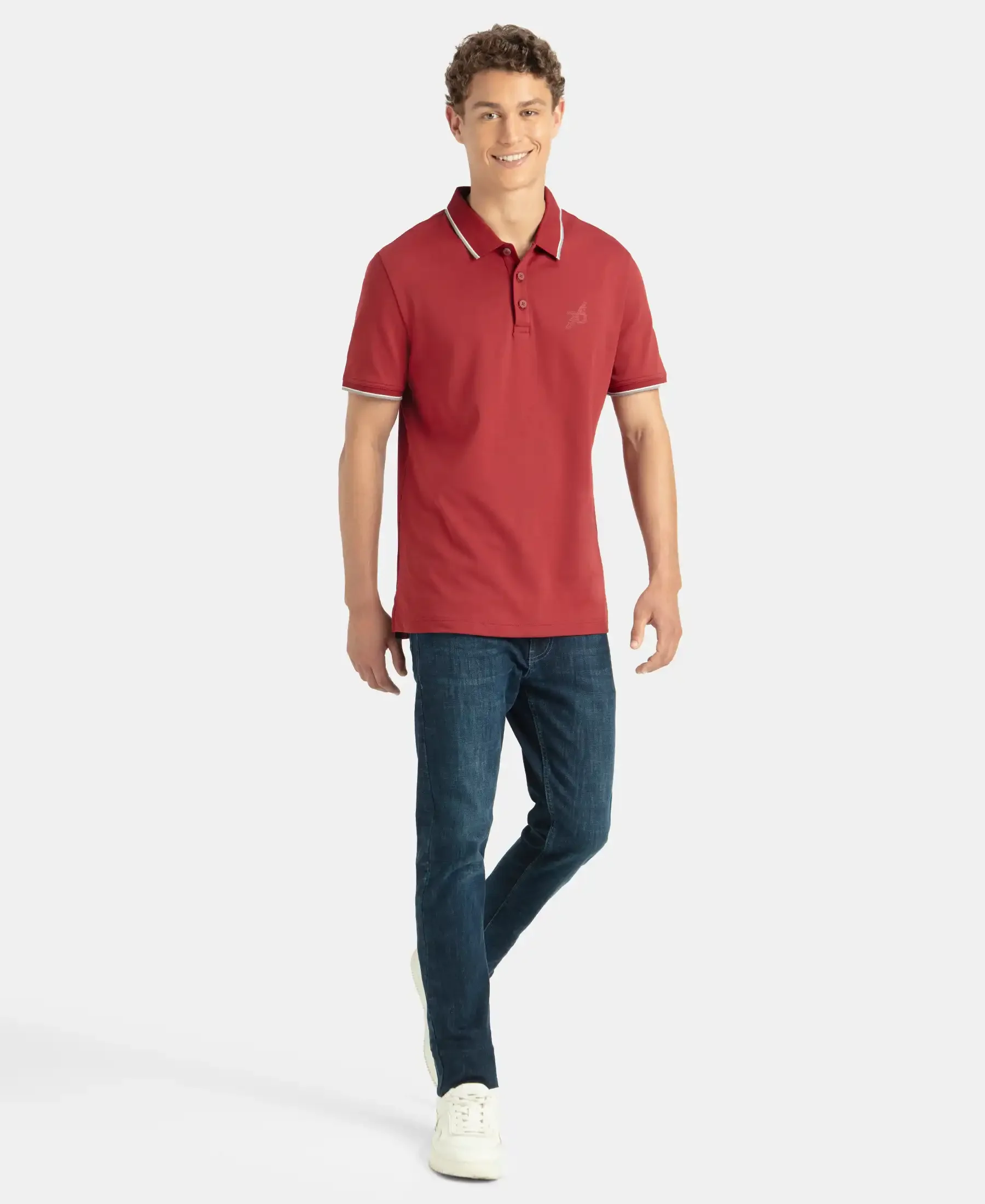 Super Combed Cotton Rich Solid Half Sleeve Polo T-Shirt - Sundried Tomato - Image 6