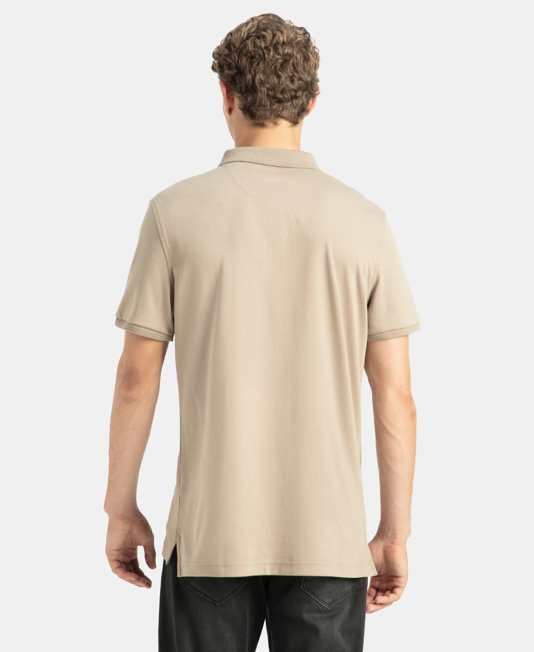 Super Combed Cotton Rich Solid Half Sleeve Polo T-Shirt with Chest Pocket - Desert Taupe - Image 3