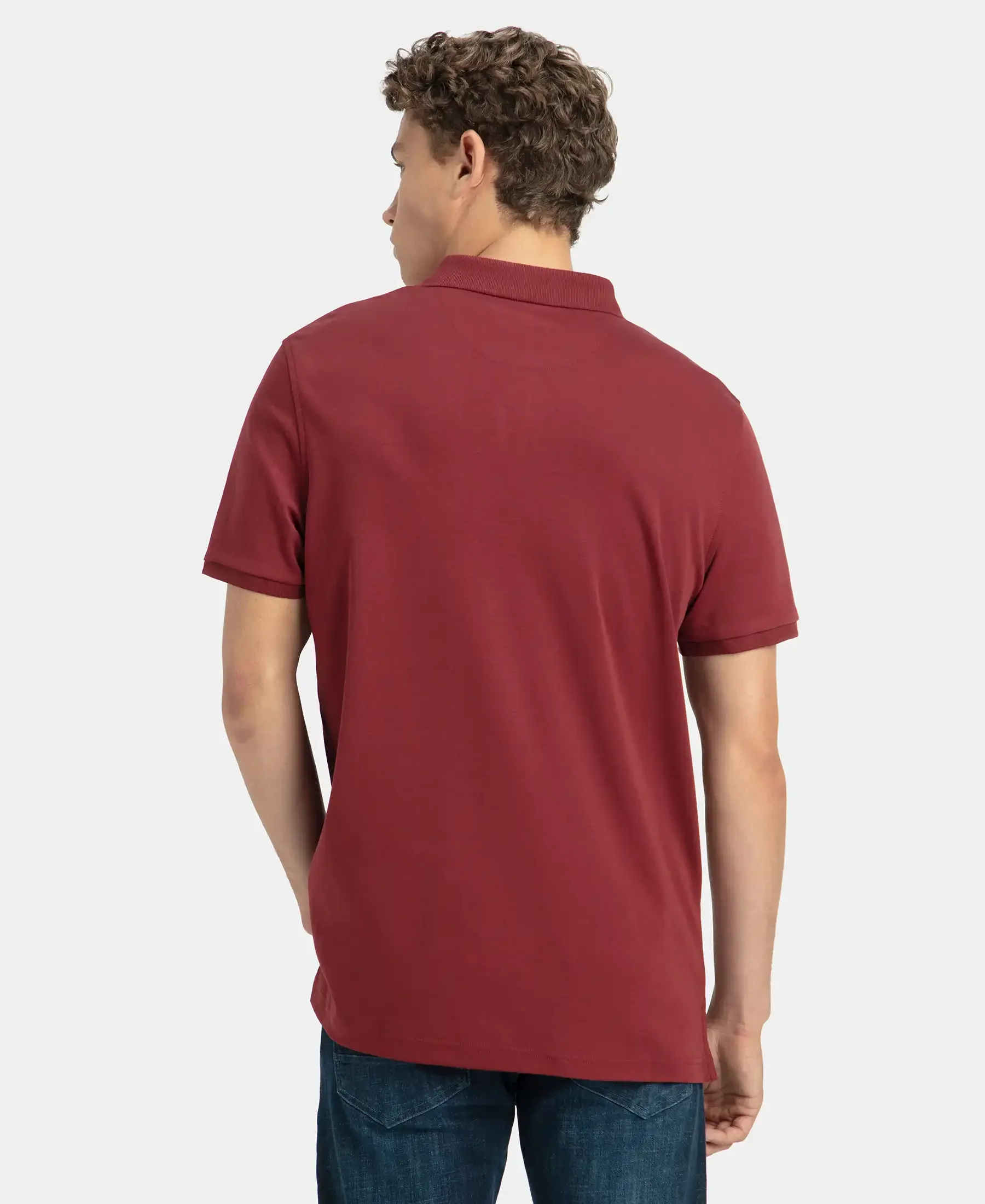Super Combed Cotton Rich Solid Half Sleeve Polo T-Shirt with Chest Pocket - Pomegranate - Image 3
