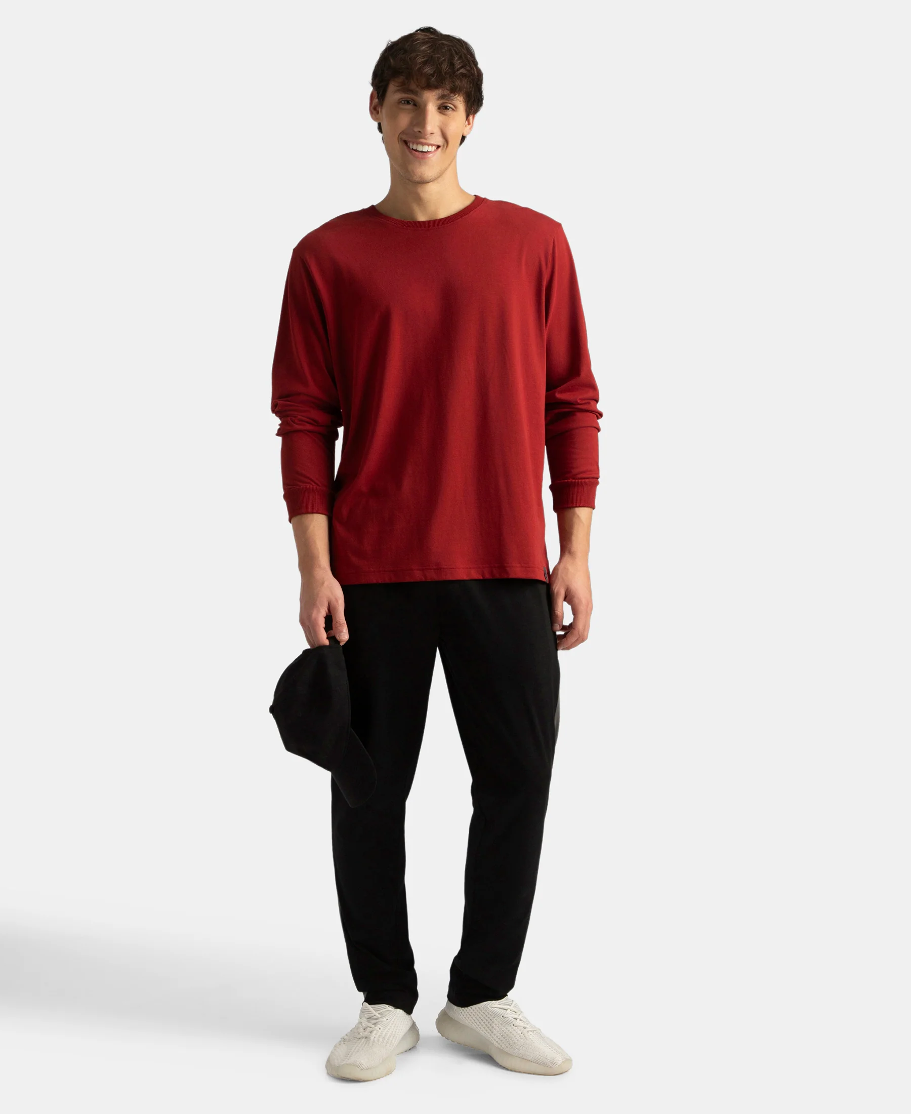 Super Combed Cotton Rich Solid Round Neck Full Sleeve T-Shirt - Sundried Tomato - Image 6