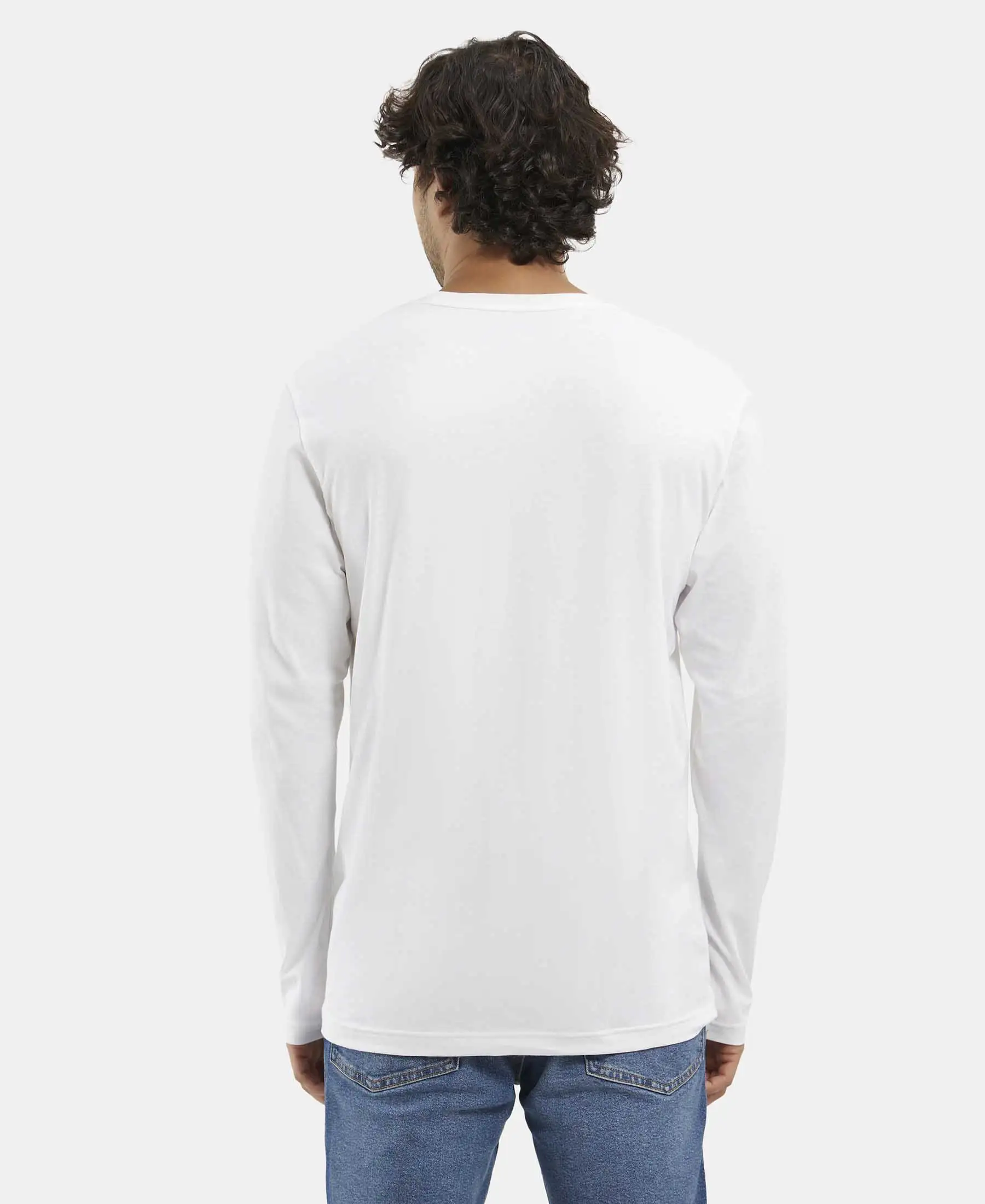 Super Combed Cotton Rich Solid Round Neck Full Sleeve T-Shirt - White - Image 3