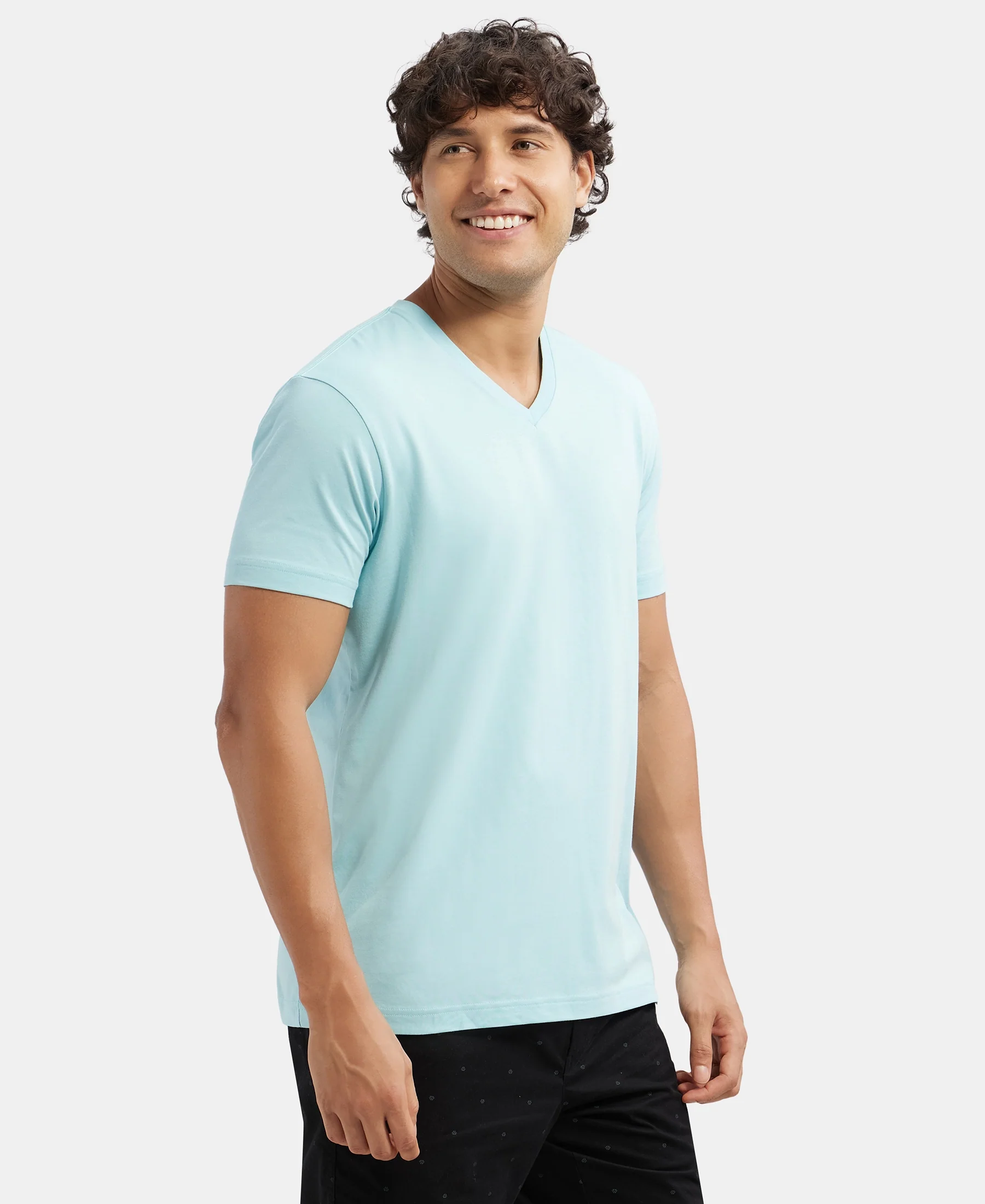 Super Combed Cotton Rich Solid V Neck Half Sleeve T-Shirt - Sea Angel - Image 2