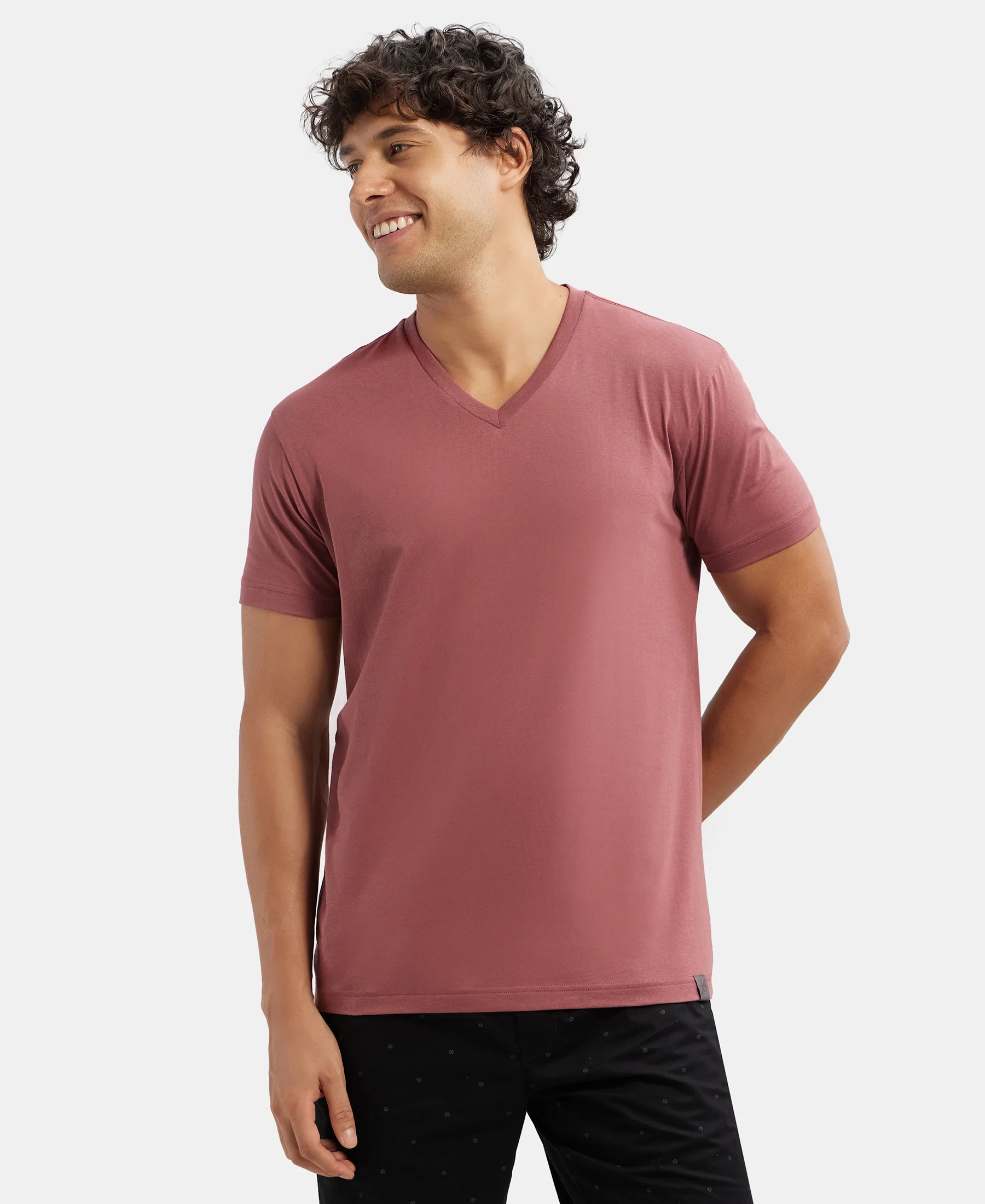 Super Combed Cotton Rich Solid V Neck Half Sleeve T-Shirt - Wild Ginger - Image 5