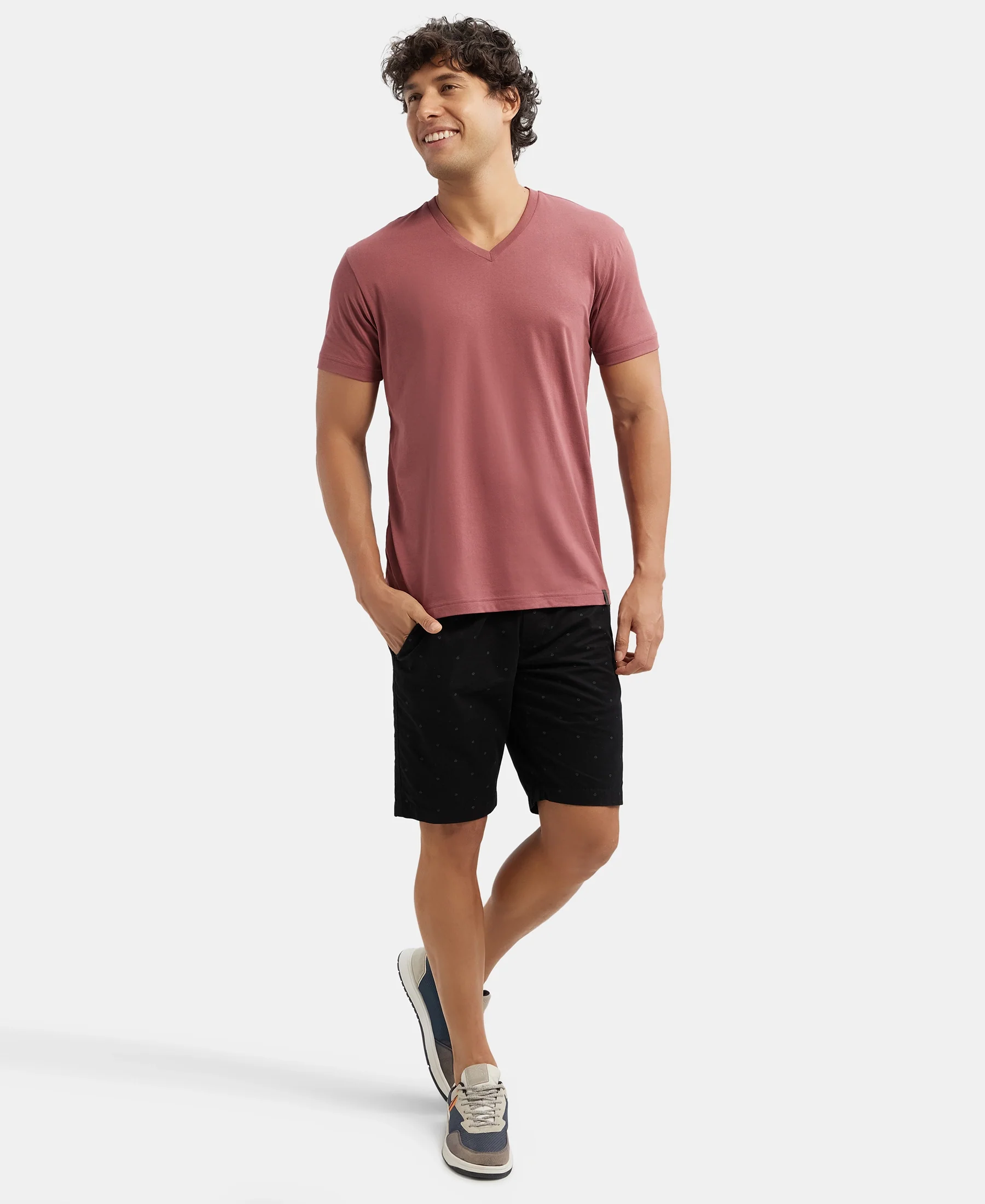 Super Combed Cotton Rich Solid V Neck Half Sleeve T-Shirt - Wild Ginger - Image 6