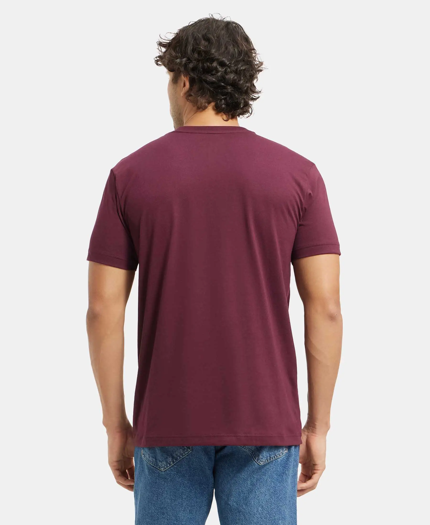 Super Combed Cotton Rich Solid V Neck Half Sleeve T-Shirt - Wine Tasting - Image 3