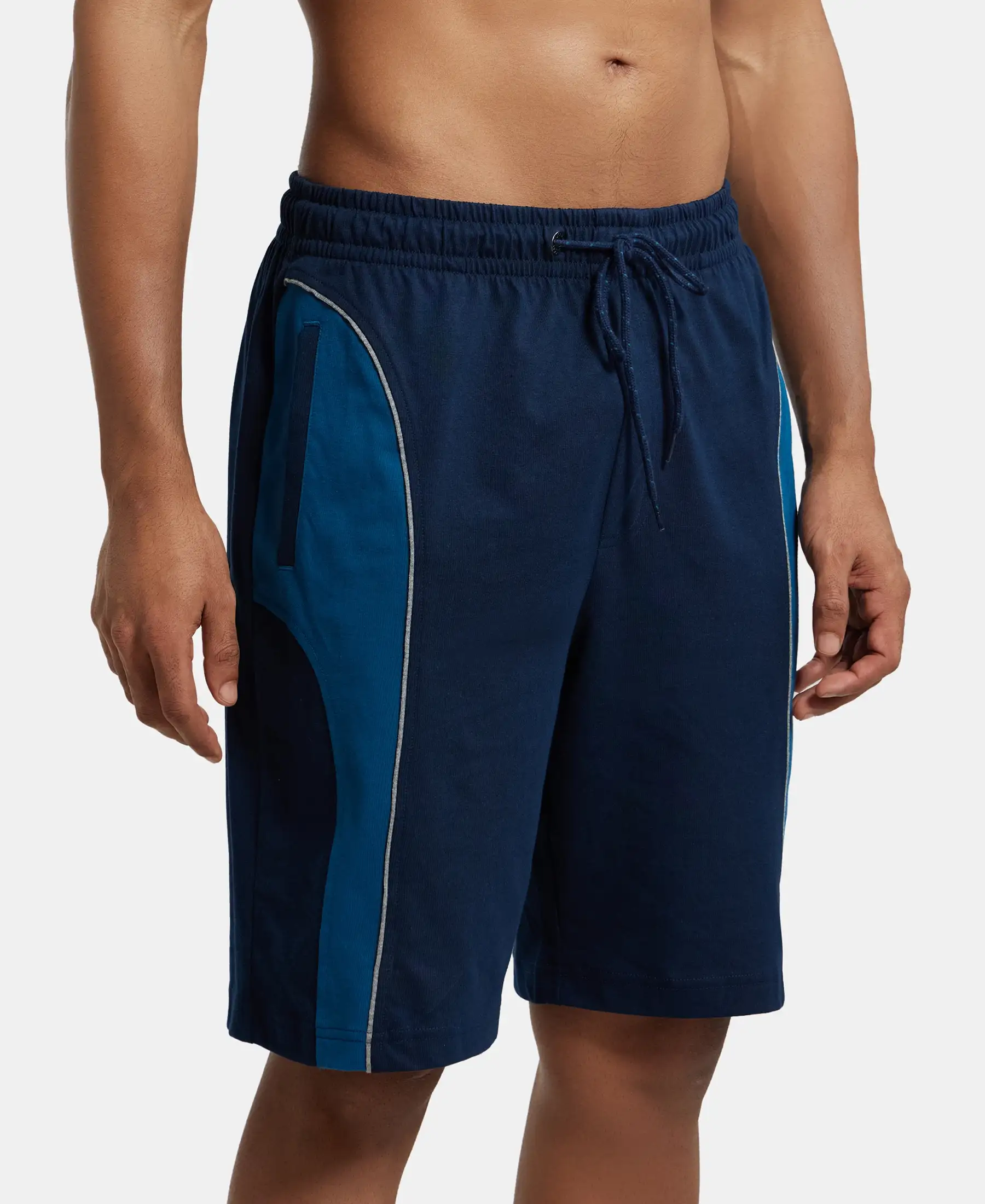 Super Combed Cotton Rich Straight Fit Shorts with Side Pockets - Navy & Steller - Image 2