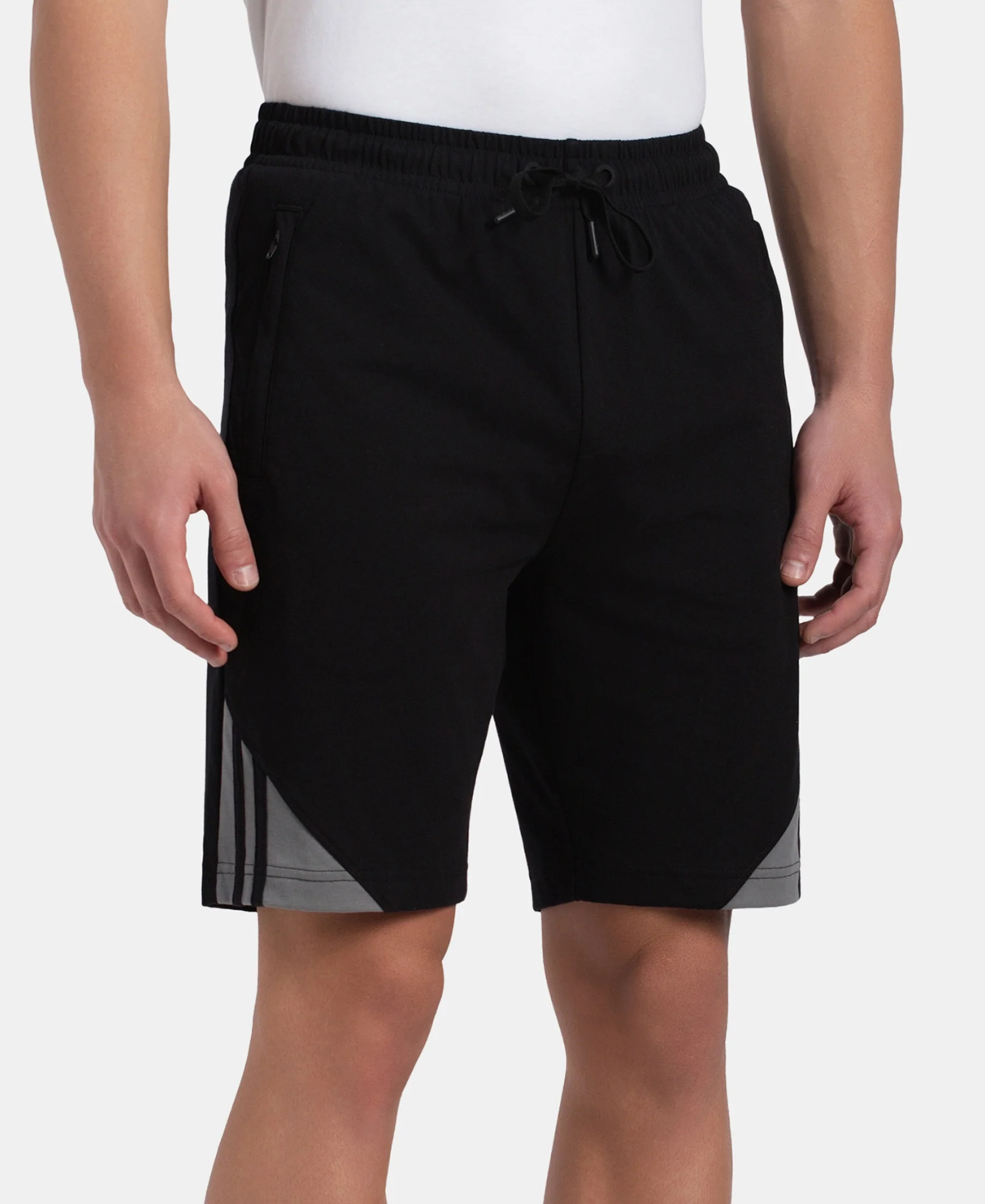 Super Combed Cotton Rich Straight Fit Shorts with Zipper Pockets - Black & Performance Grey - Image 2