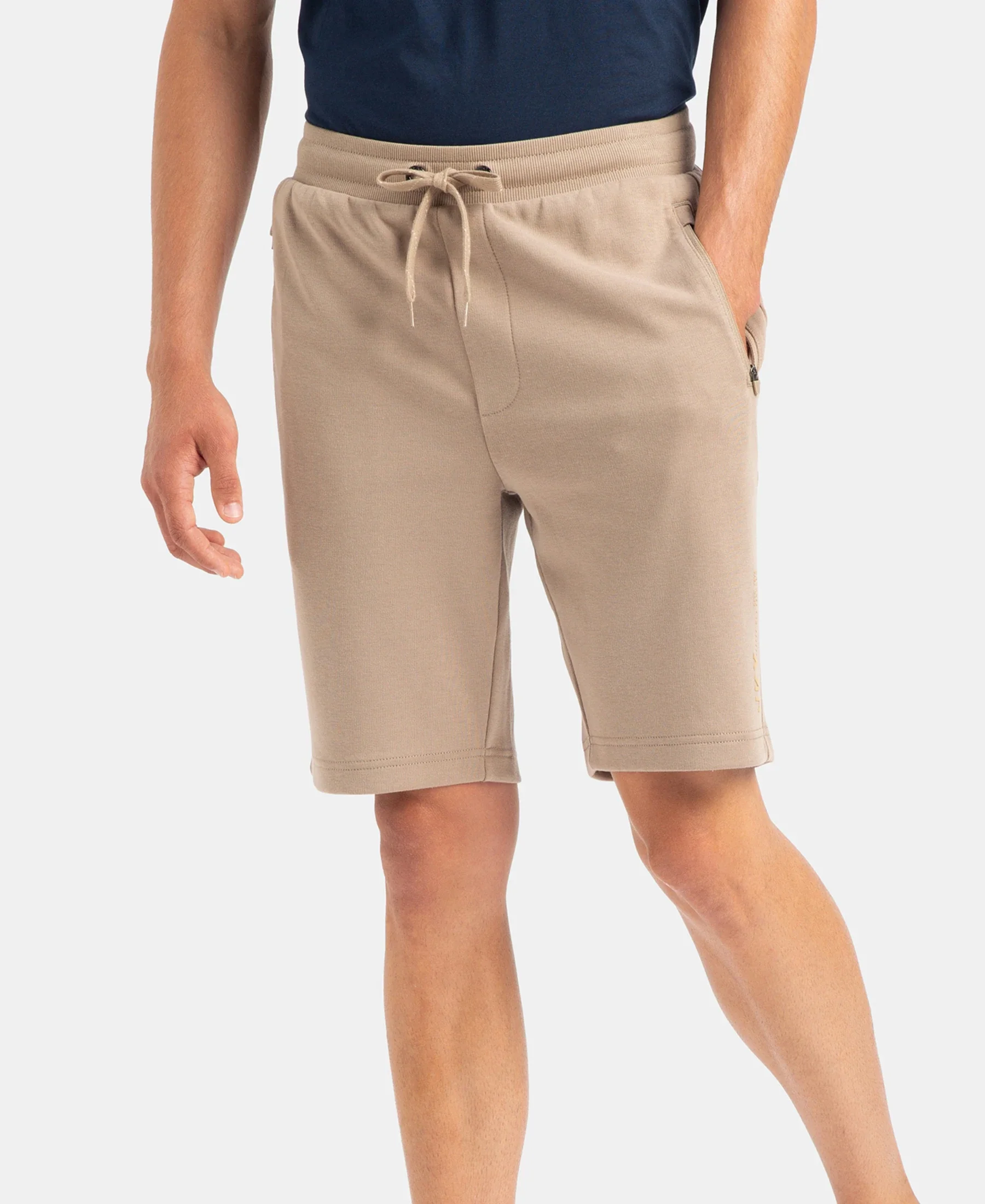Super Combed Cotton Rich Straight Fit Shorts with Zipper Pockets - Desert Taupe - Image 2