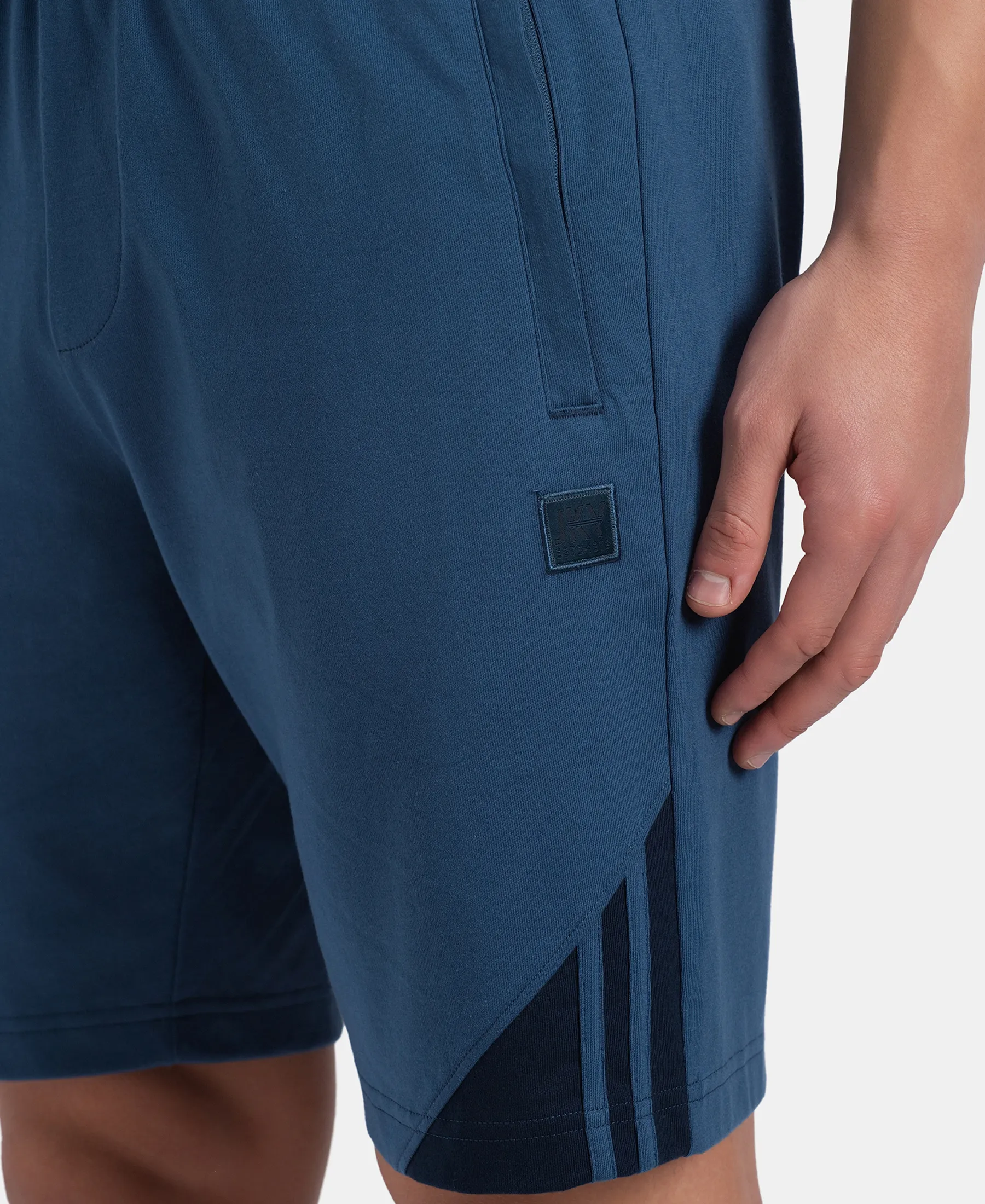 Super Combed Cotton Rich Straight Fit Shorts with Zipper Pockets - Ensign Blue & Navy - Image 8