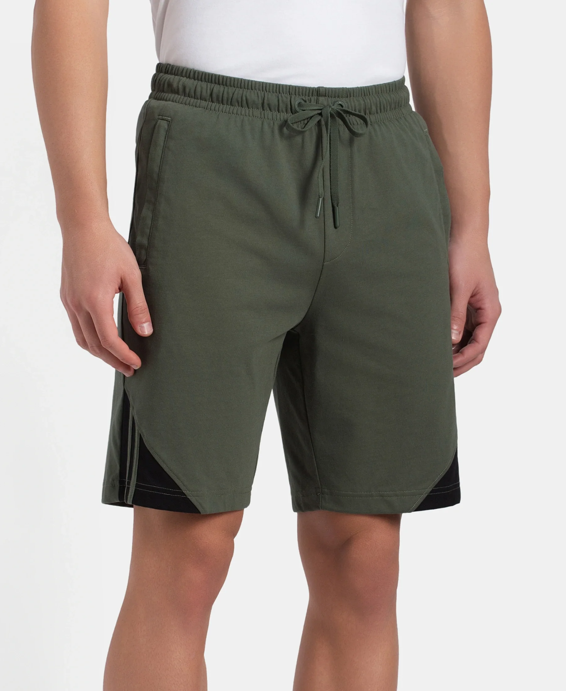 Super Combed Cotton Rich Straight Fit Shorts with Zipper Pockets - Thyme & Black - Image 2
