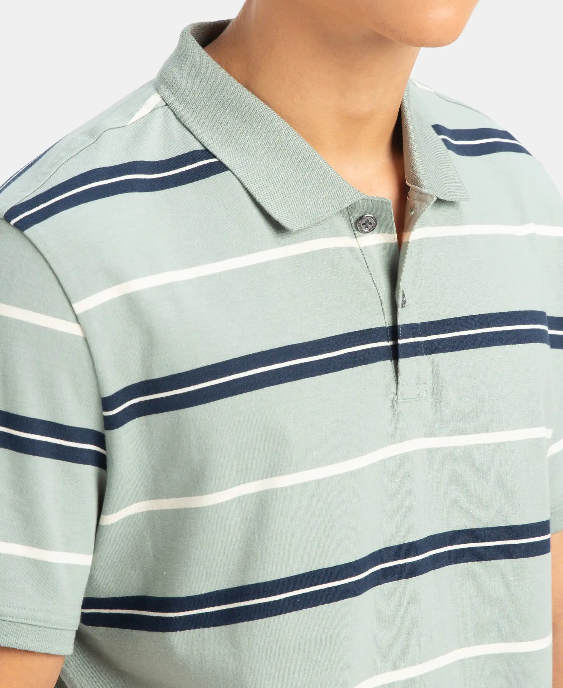 Super Combed Cotton Rich Striped Half Sleeve Polo T-Shirt - Iceberg Green, Navy & Almond - Image 7
