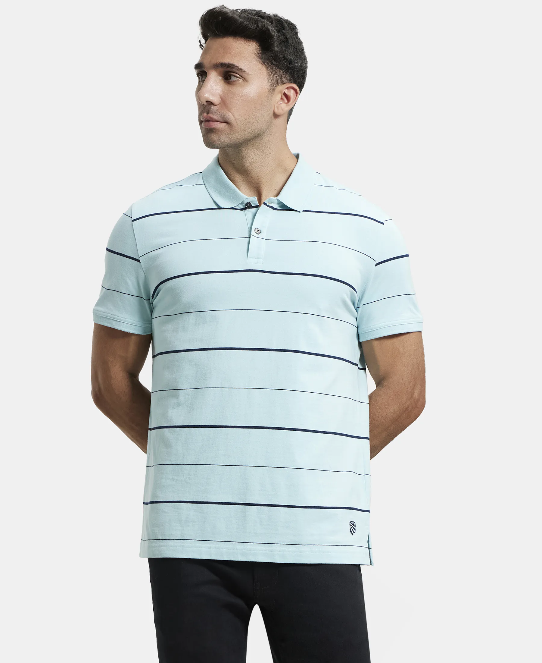 Super Combed Cotton Rich Striped Half Sleeve Polo T-Shirt - Sea Angel & Navy