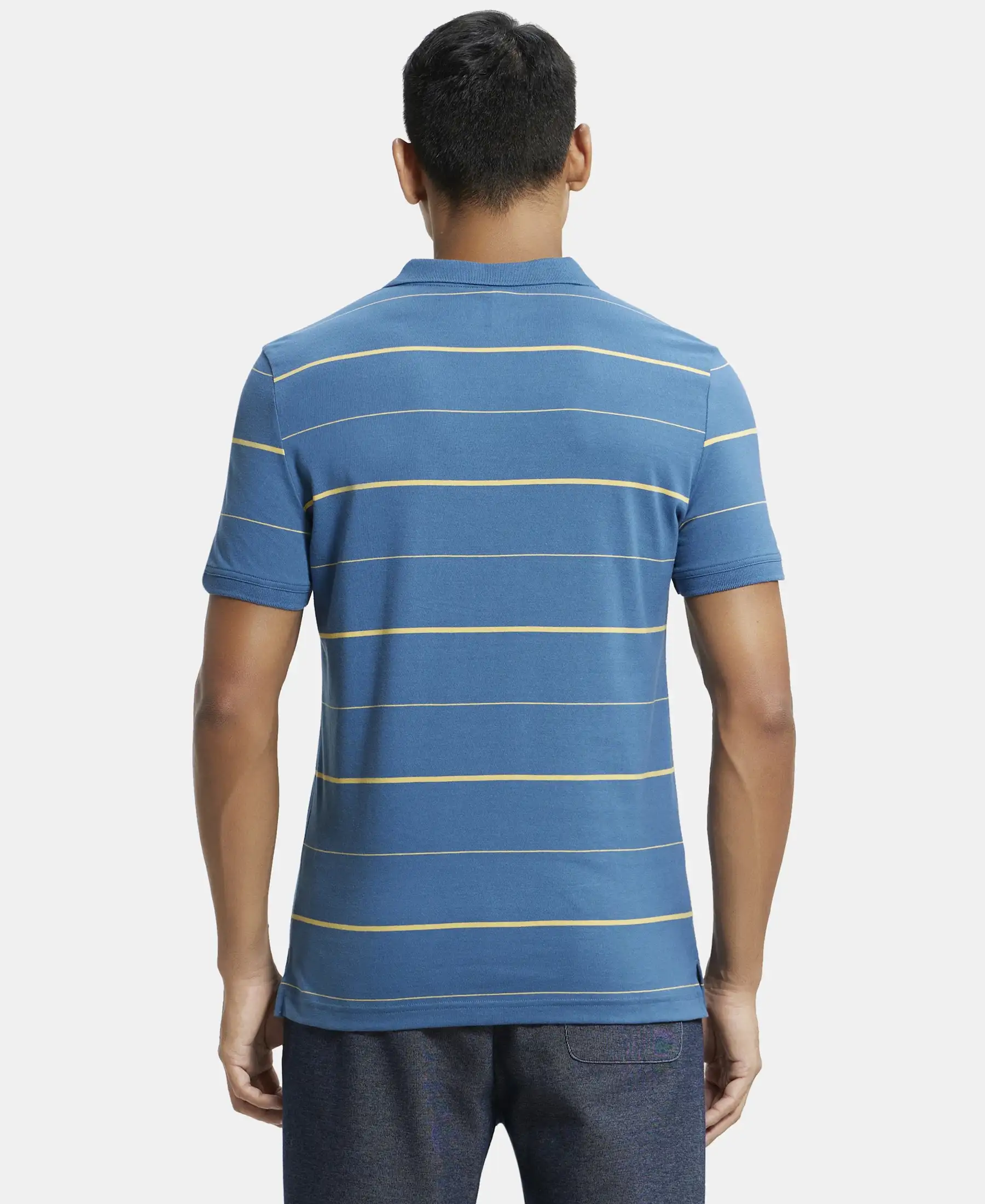Super Combed Cotton Rich Striped Half Sleeve Polo T-Shirt - Stellar & Corn Silk - Image 3