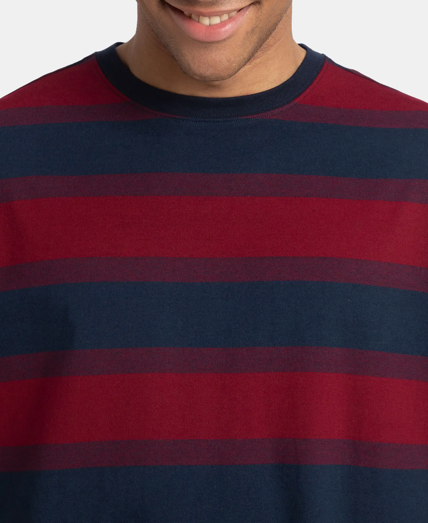 Super Combed Cotton Rich Striped Oversized T-Shirt - Deep Red & Navy - Image 6