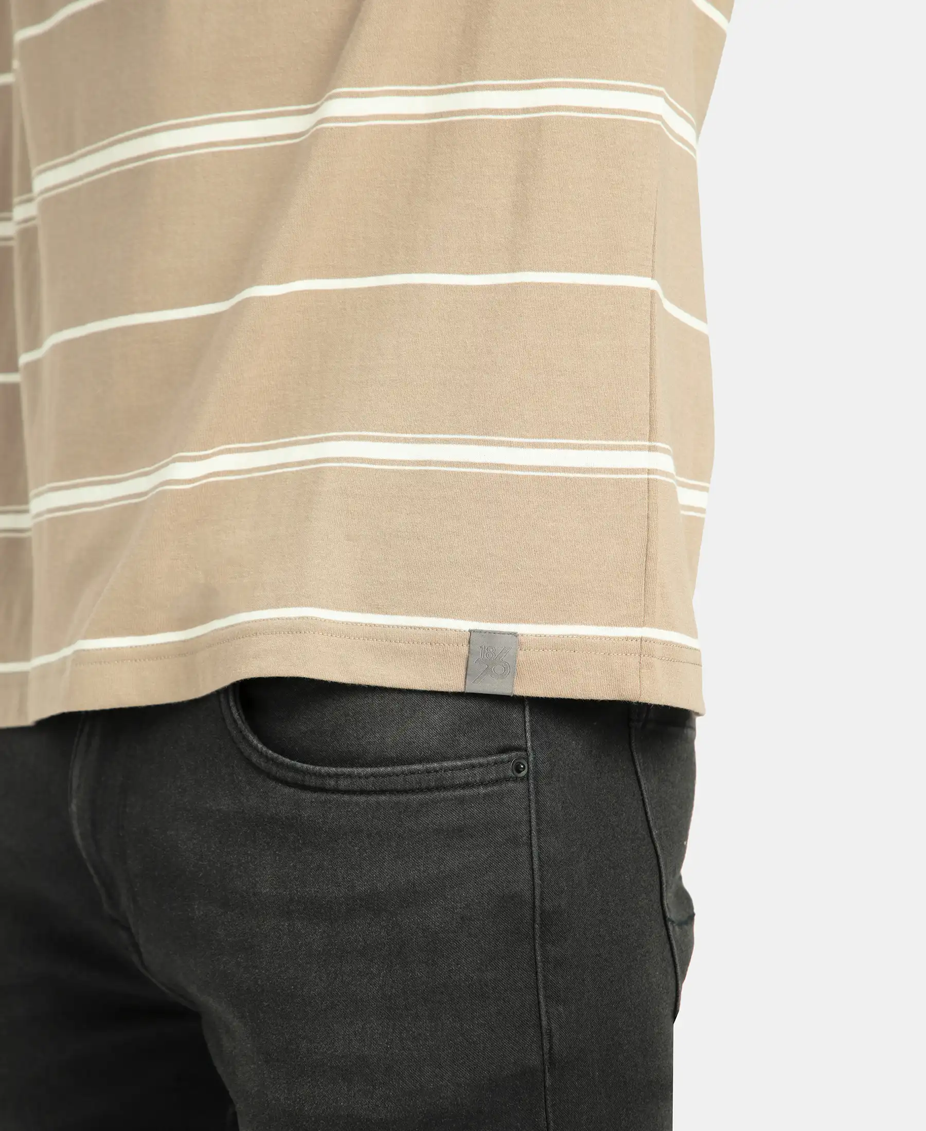 Super Combed Cotton Rich Striped Round Neck Half Sleeve T-Shirt - Desert Taupe & Ecru - Image 8