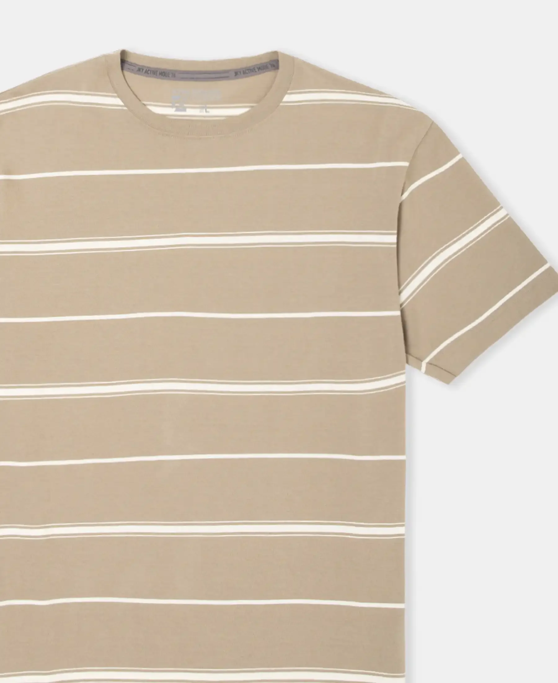 Super Combed Cotton Rich Striped Round Neck Half Sleeve T-Shirt - Desert Taupe & Ecru - Image 9