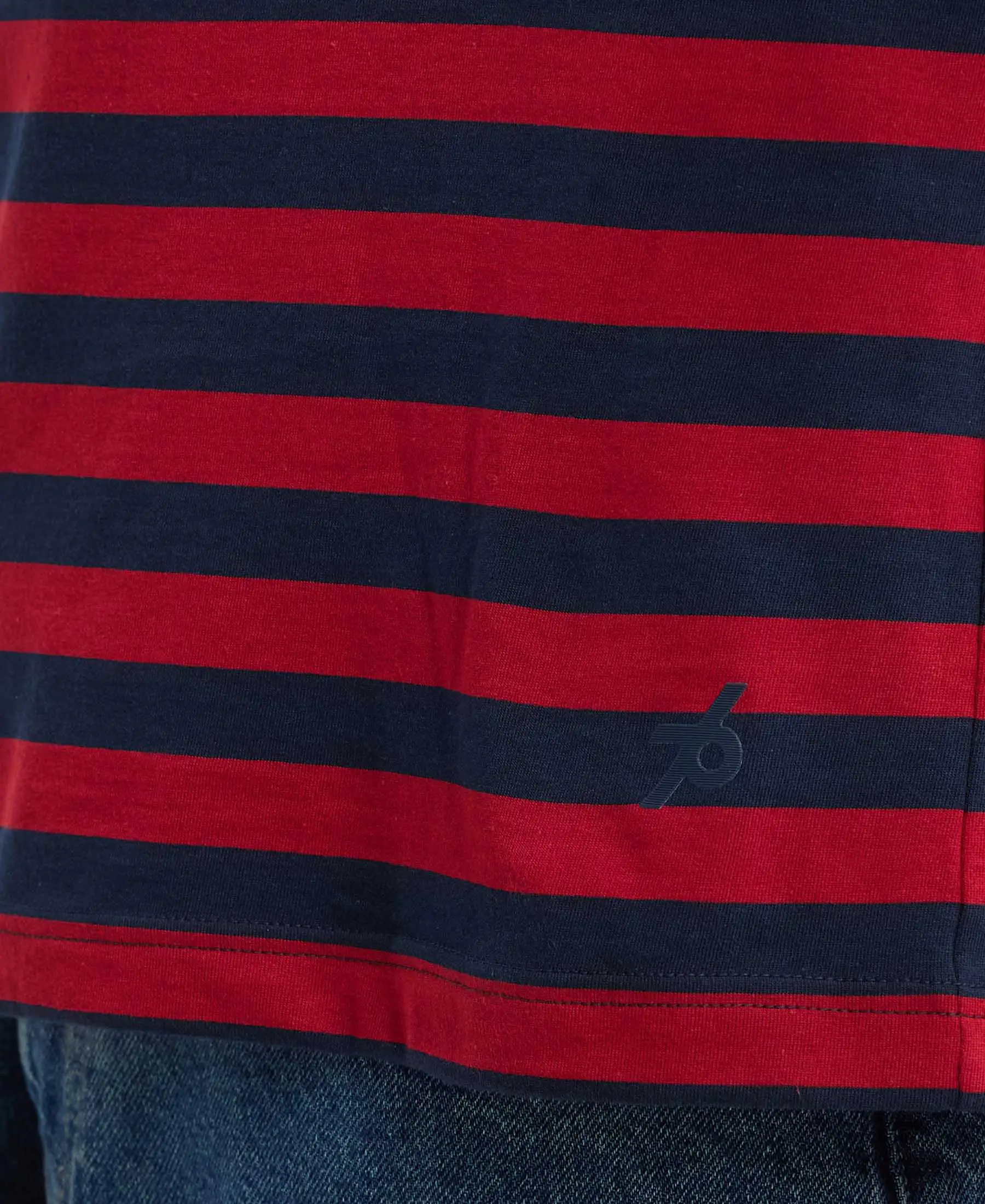 Super Combed Cotton Rich Striped Round Neck Half Sleeve T-Shirt - Navy & Shanghai Red - Image 7