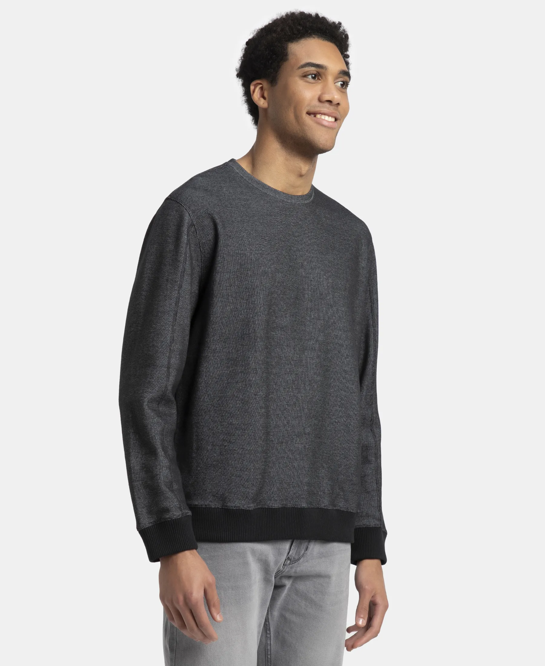 Super Combed Cotton Rich Sweatshirt with Ribbed Cuffs - Black - Image 2