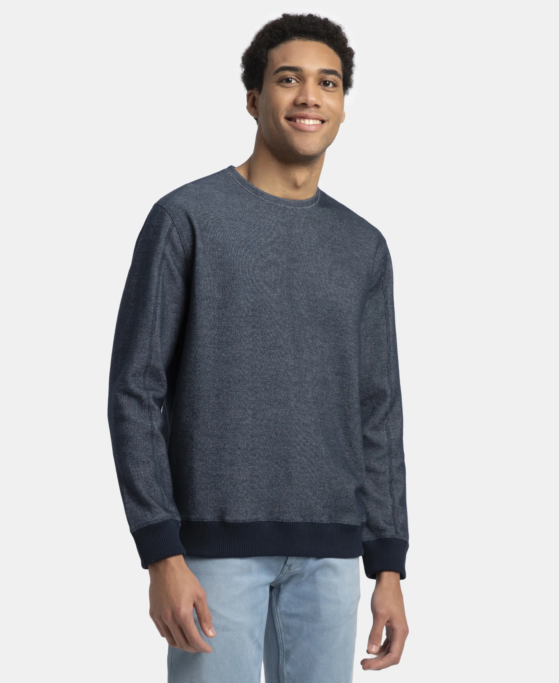 Super Combed Cotton Rich Sweatshirt with Ribbed Cuffs - Navy - Image 2