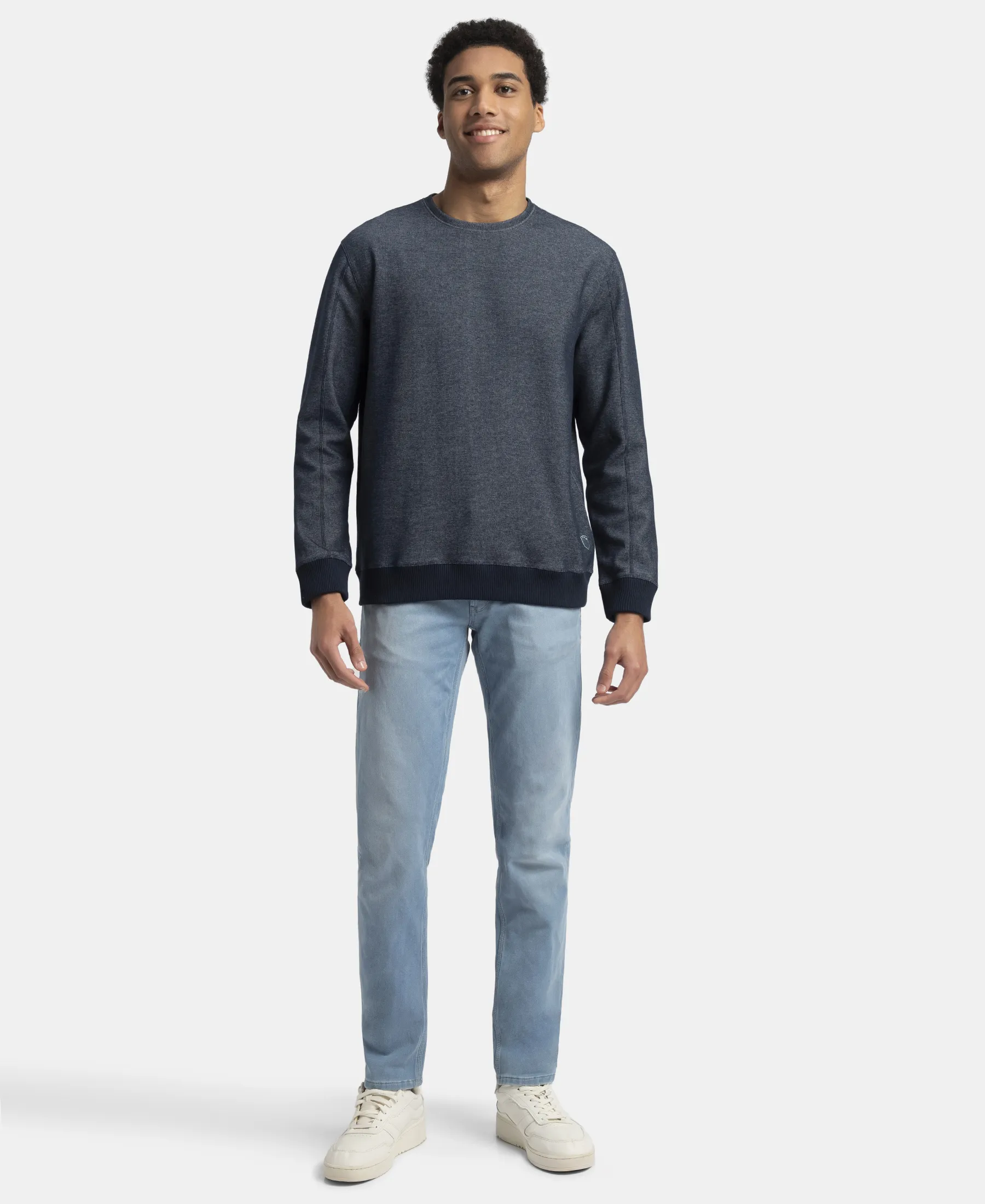 Super Combed Cotton Rich Sweatshirt with Ribbed Cuffs - Navy - Image 4