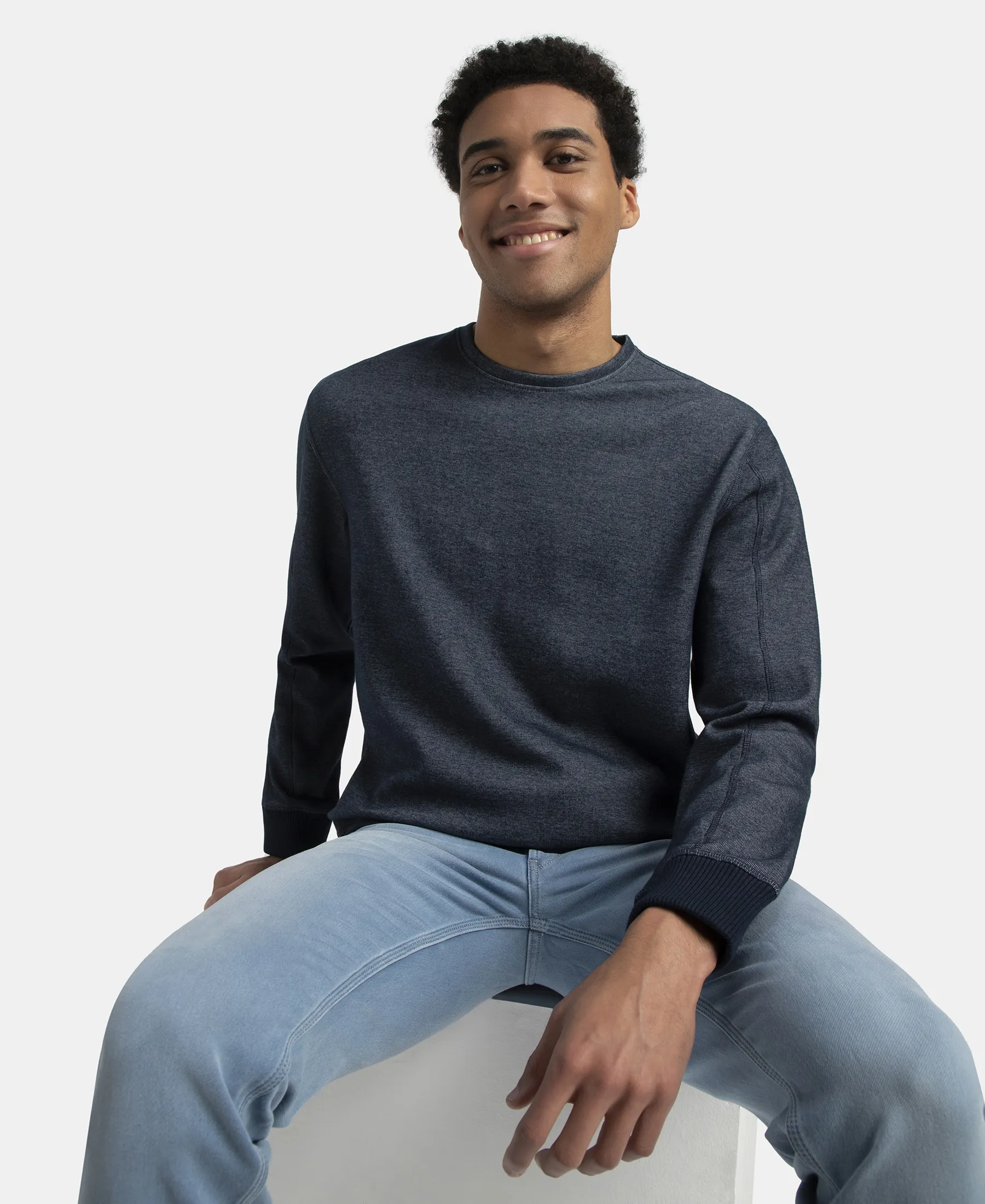 Super Combed Cotton Rich Sweatshirt with Ribbed Cuffs - Navy - Image 5