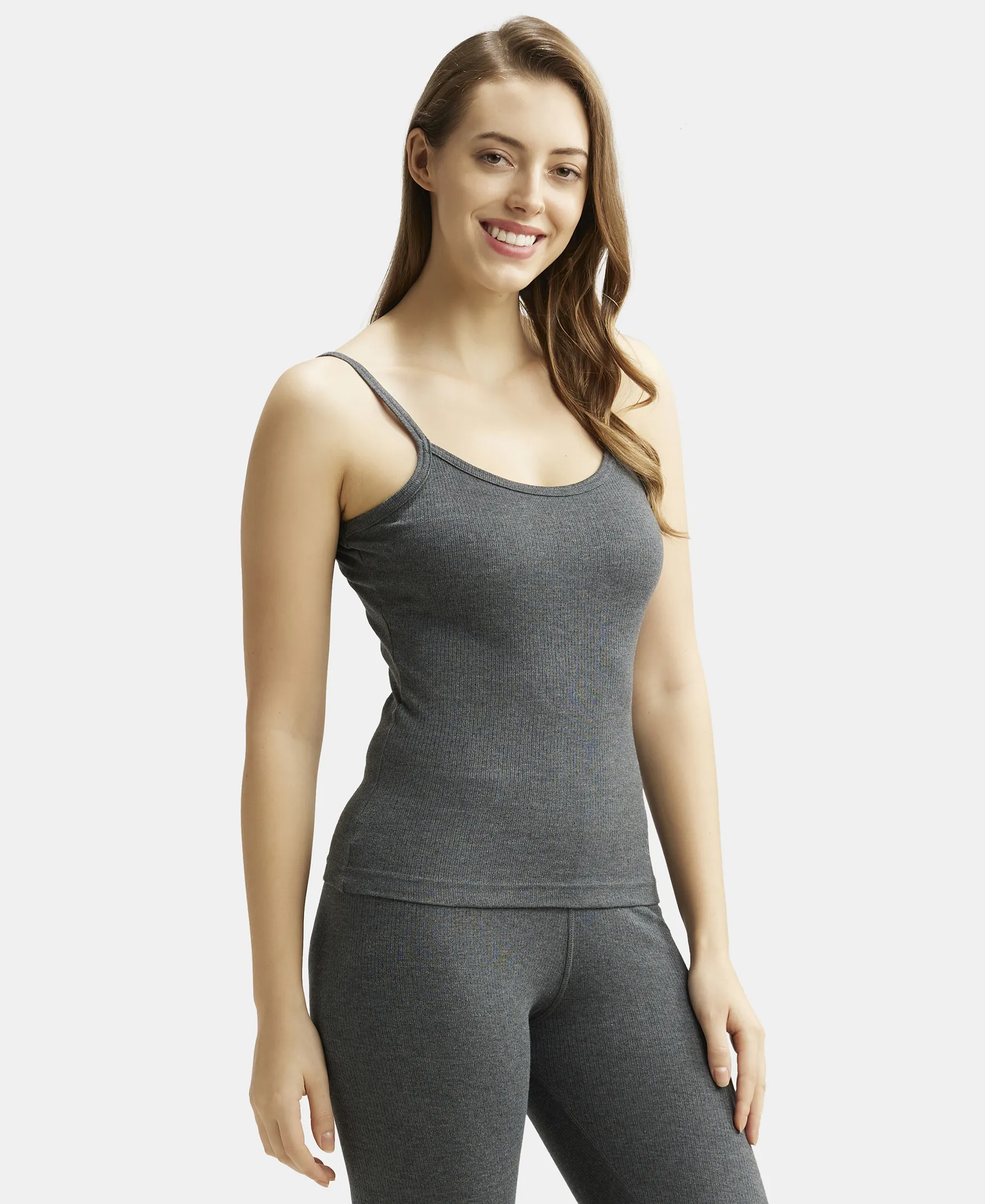 Extra Warmth Super Combed Cotton Rich Thermal Camisole with StayWarm Technology - Charcoal Melange - Image 2