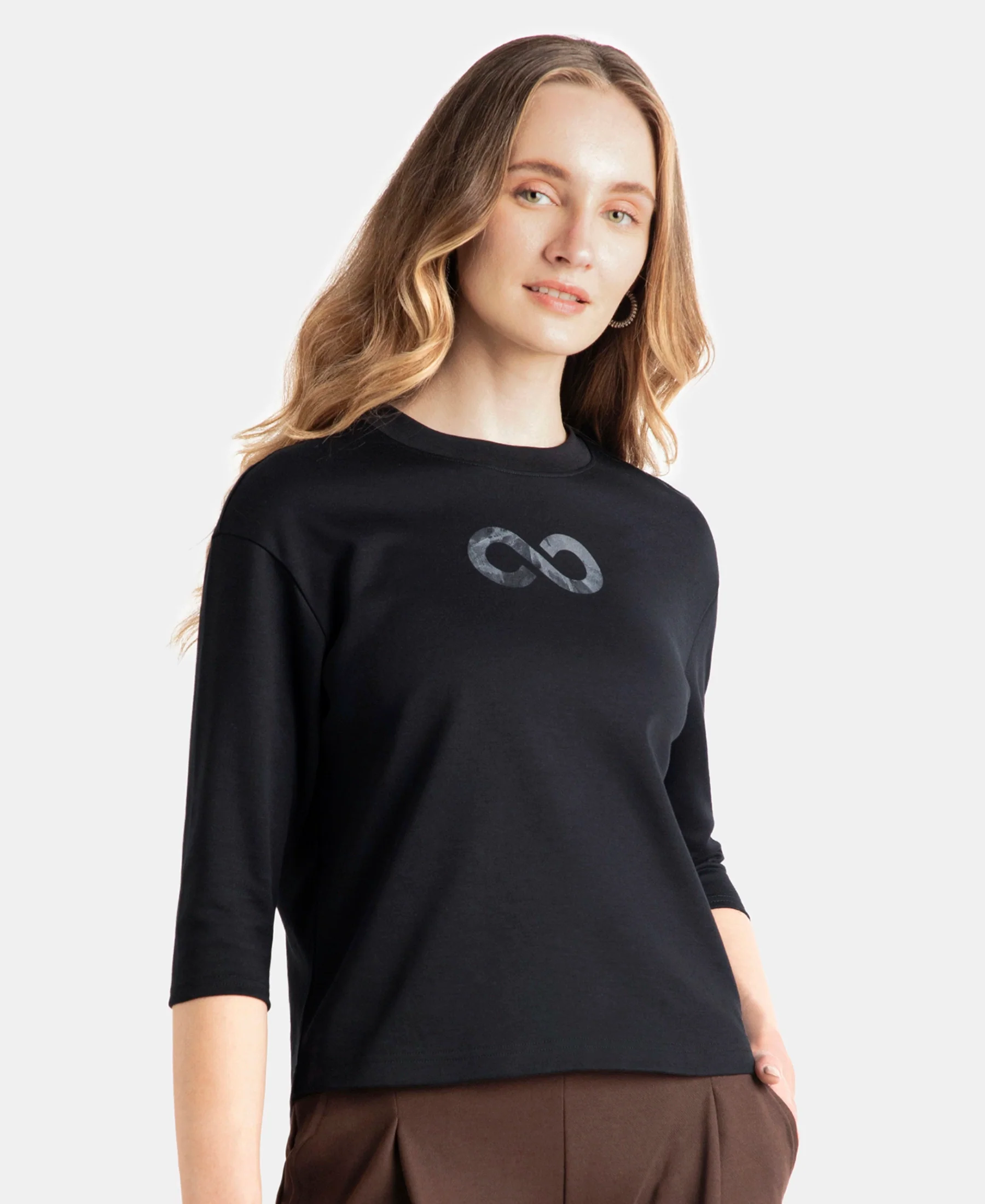 Super Combed Cotton Rich Three Quarter Sleeve Graphic Printed T-Shirt - Deep Black - Image 2
