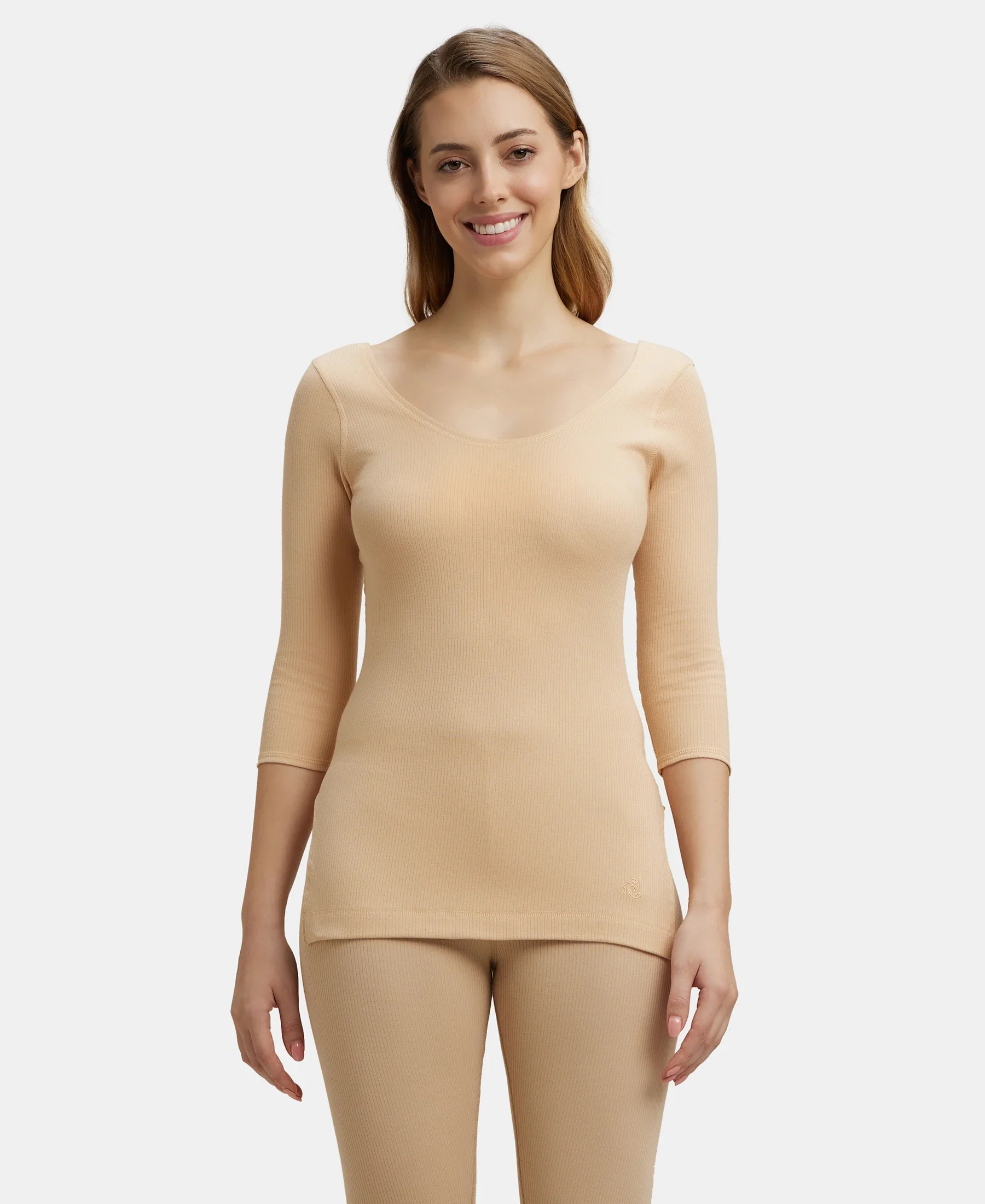 Extra Warmth Super Combed Cotton Rich Three Quarter Sleeve Thermal Top with StayWarm Technology - Skin
