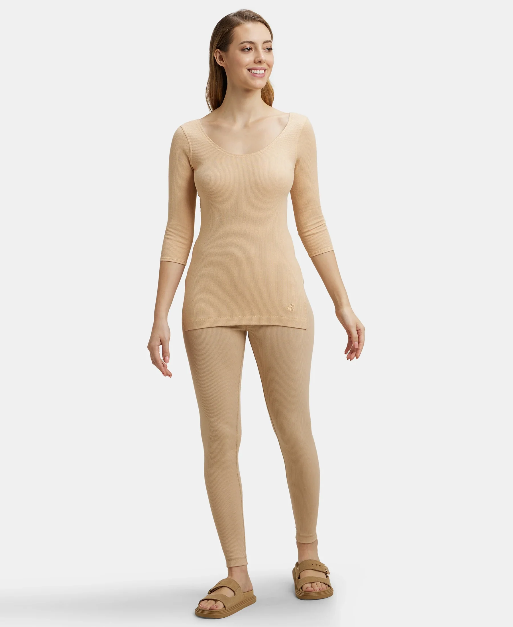 Extra Warmth Super Combed Cotton Rich Three Quarter Sleeve Thermal Top with StayWarm Technology - Skin - Image 6