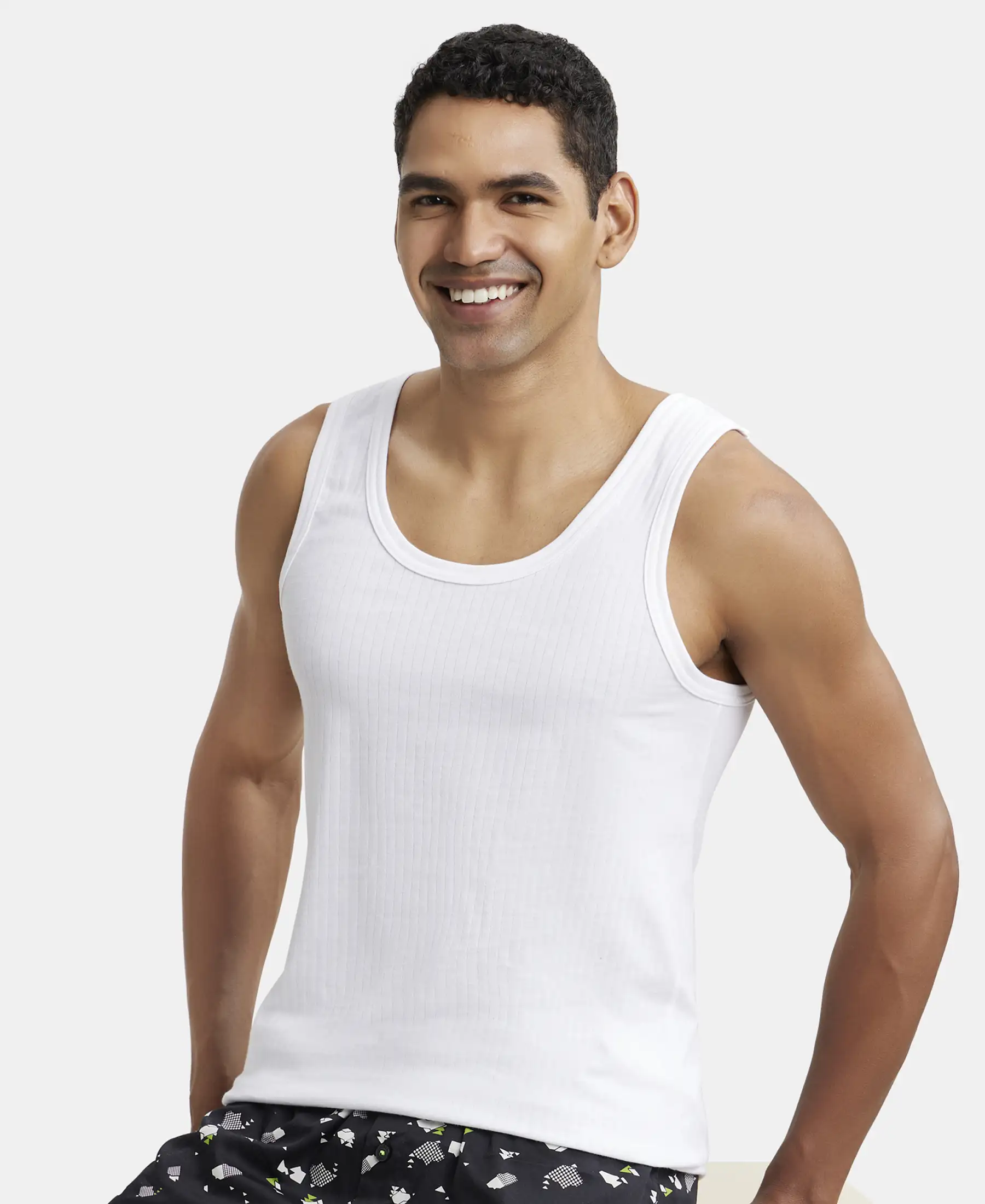 Super Combed Cotton Round Neck Sleeveless Vest - White - Image 5