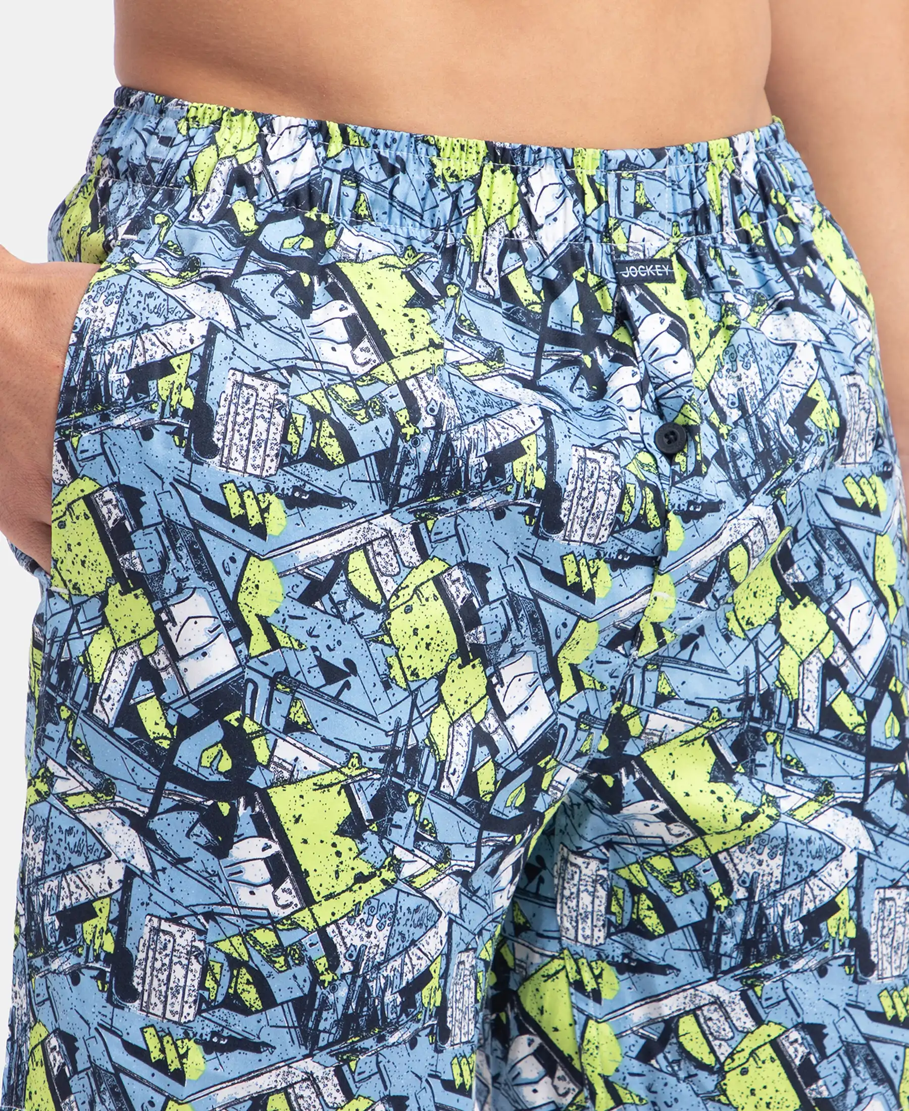 Super Combed Cotton Satin Weave Printed Boxer Shorts with Side Pocket - Dusk Blue - Image 7