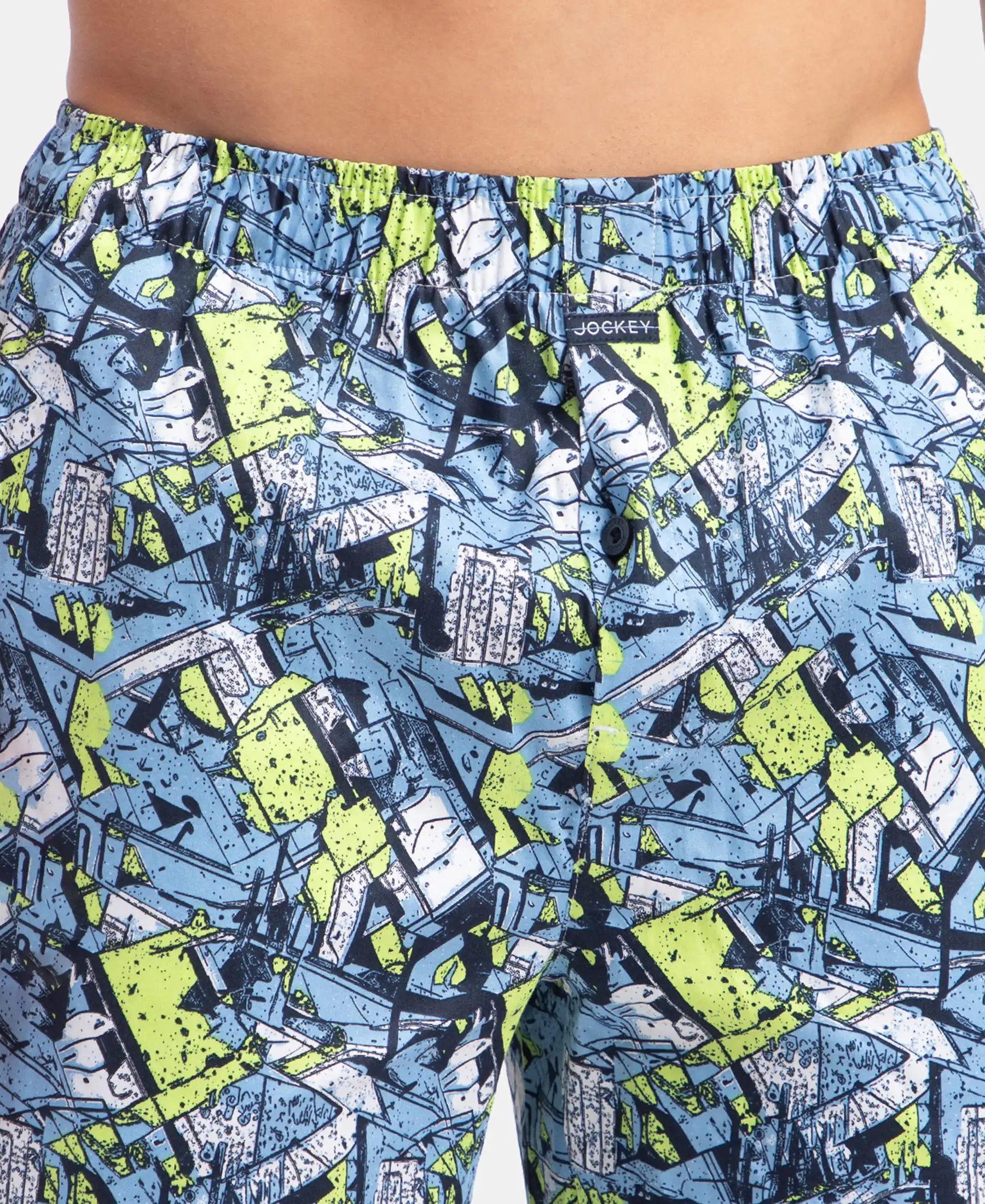 Super Combed Cotton Satin Weave Printed Boxer Shorts with Side Pocket - Dusk Blue - Image 8