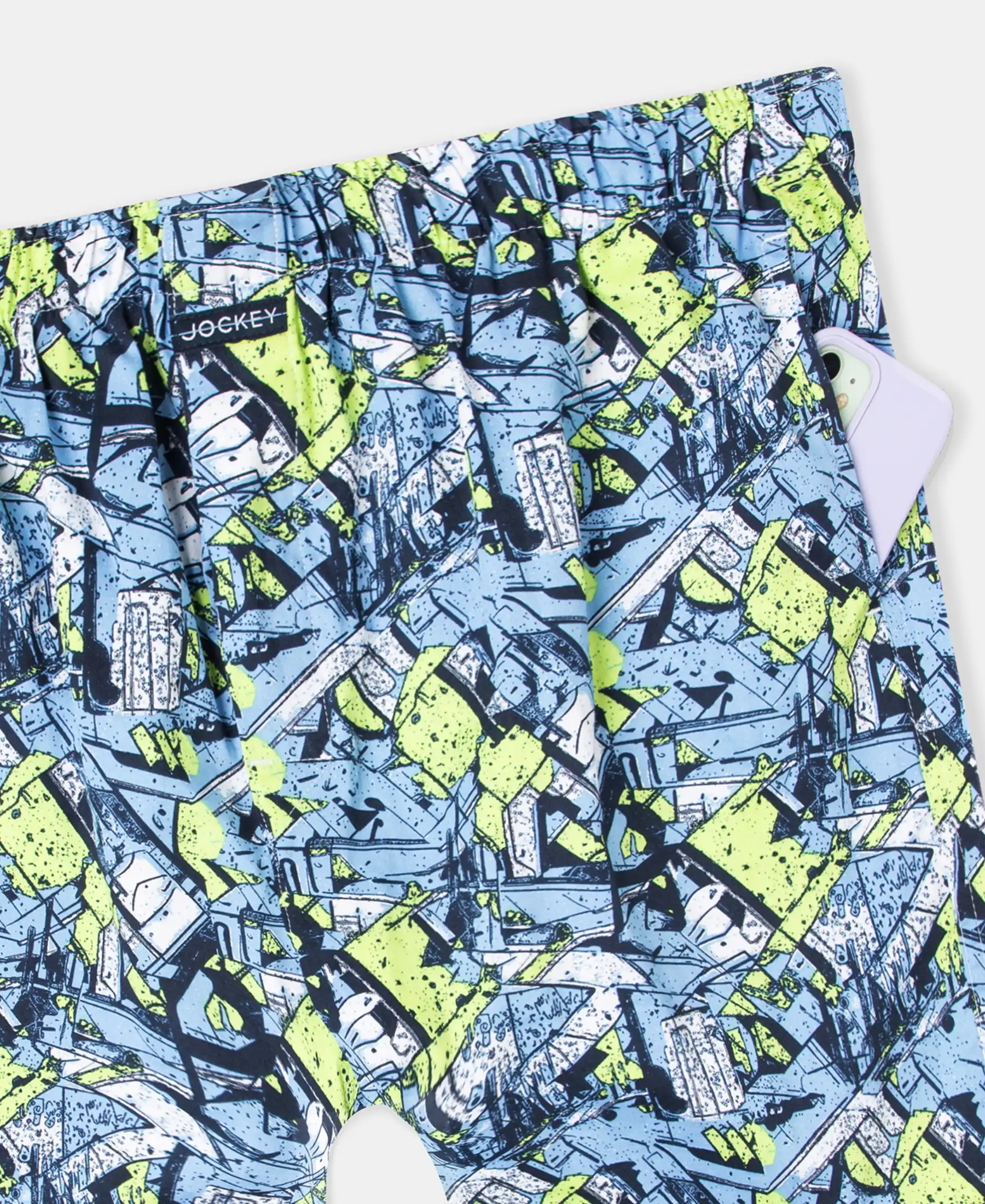 Super Combed Cotton Satin Weave Printed Boxer Shorts with Side Pocket - Dusk Blue - Image 9