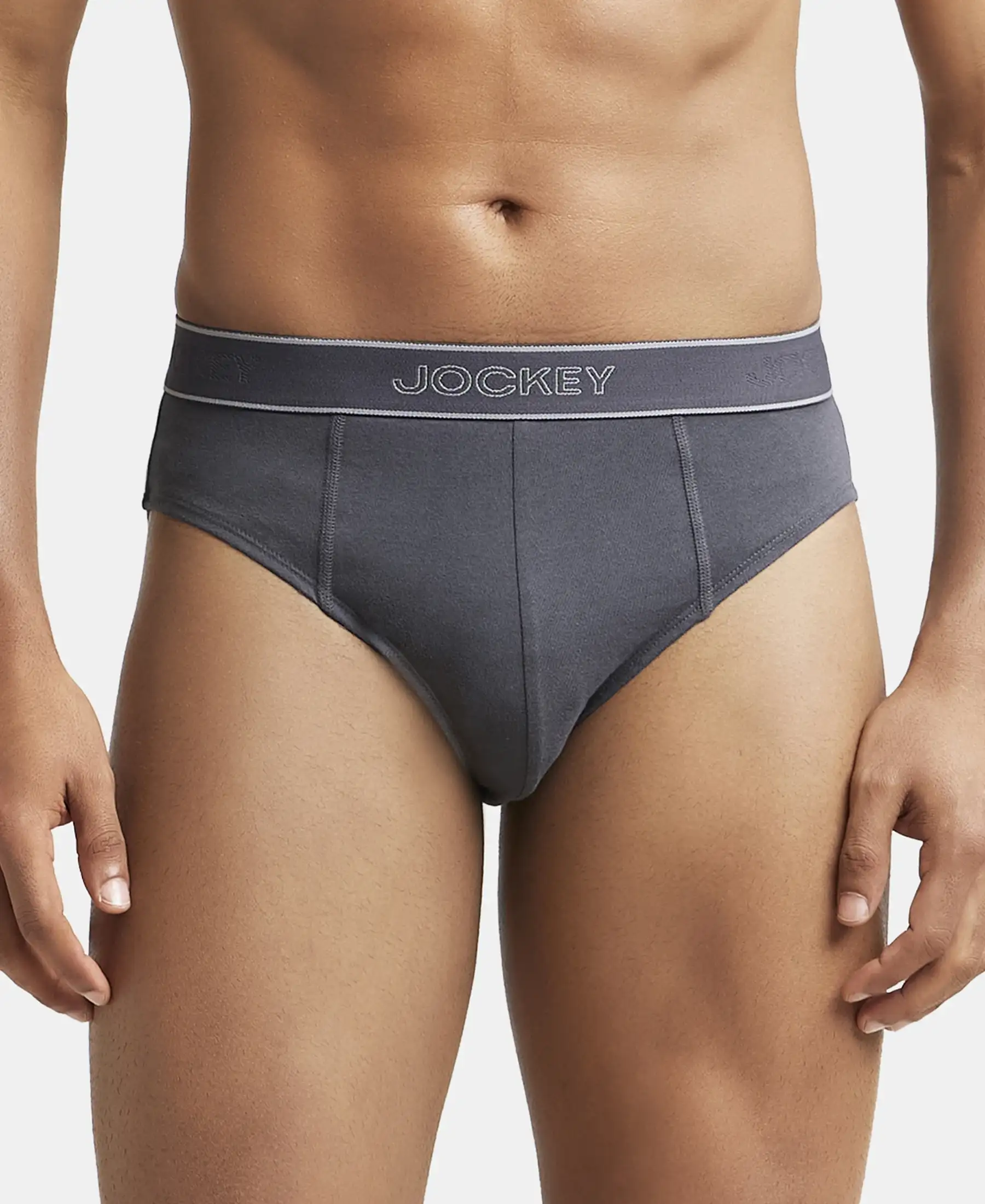 Super Combed Cotton Solid Brief with Stay Fresh Treatment - Asphalt