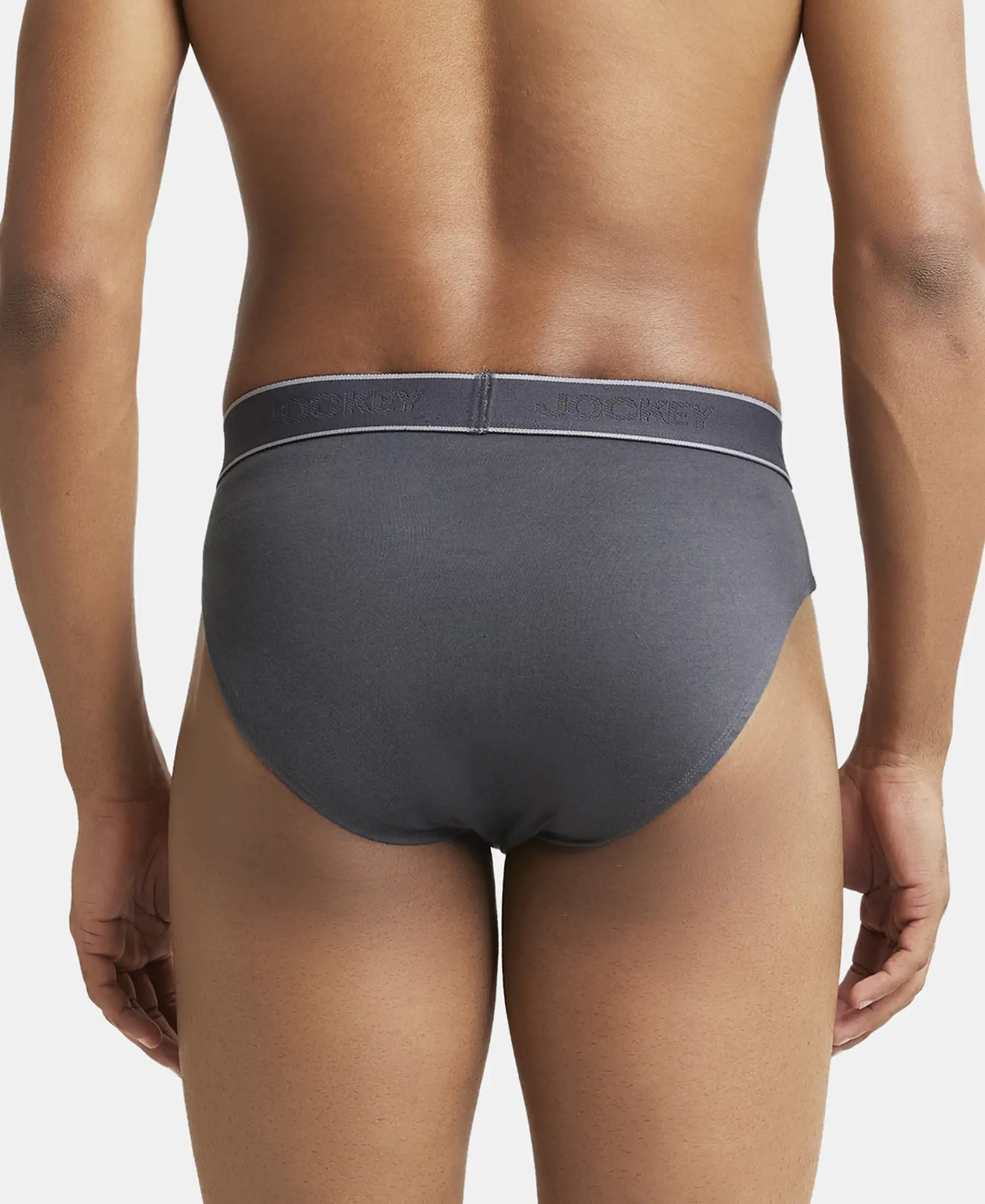 Super Combed Cotton Solid Brief with Stay Fresh Treatment - Asphalt - Image 3