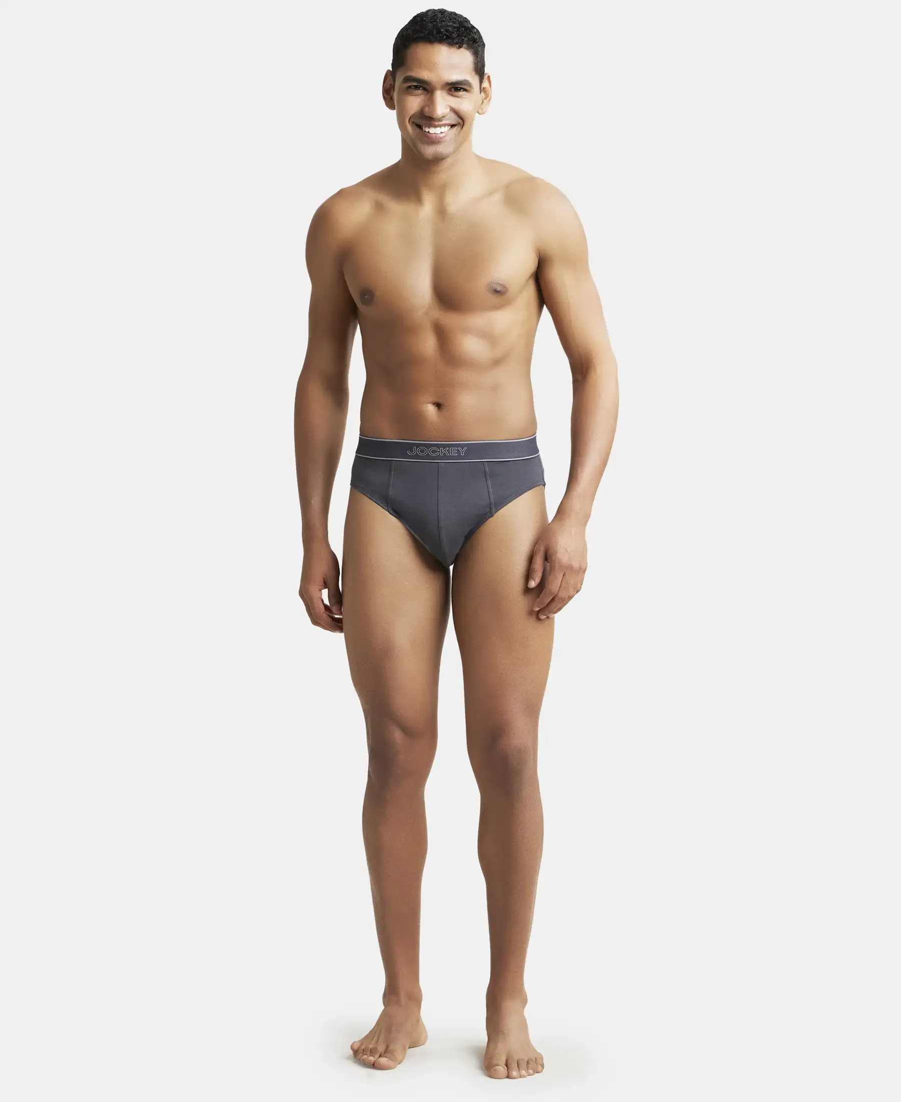 Super Combed Cotton Solid Brief with Stay Fresh Treatment - Asphalt - Image 4