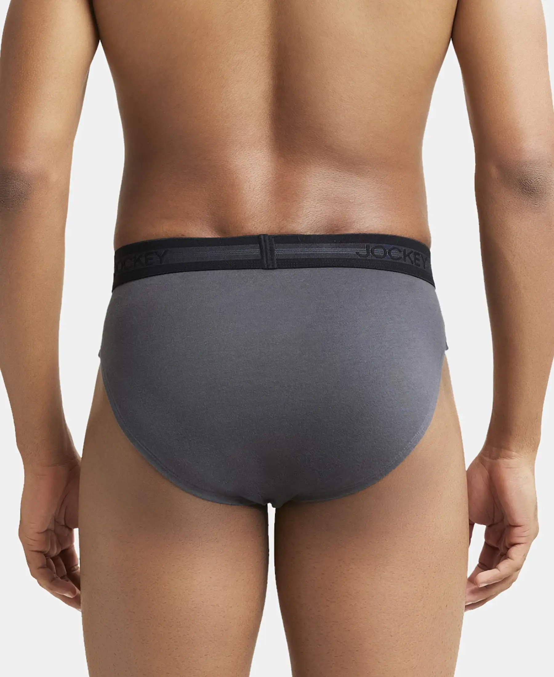 Super Combed Cotton Solid Brief with Stay Fresh Treatment - Asphalt (Pack of 2) - Image 3
