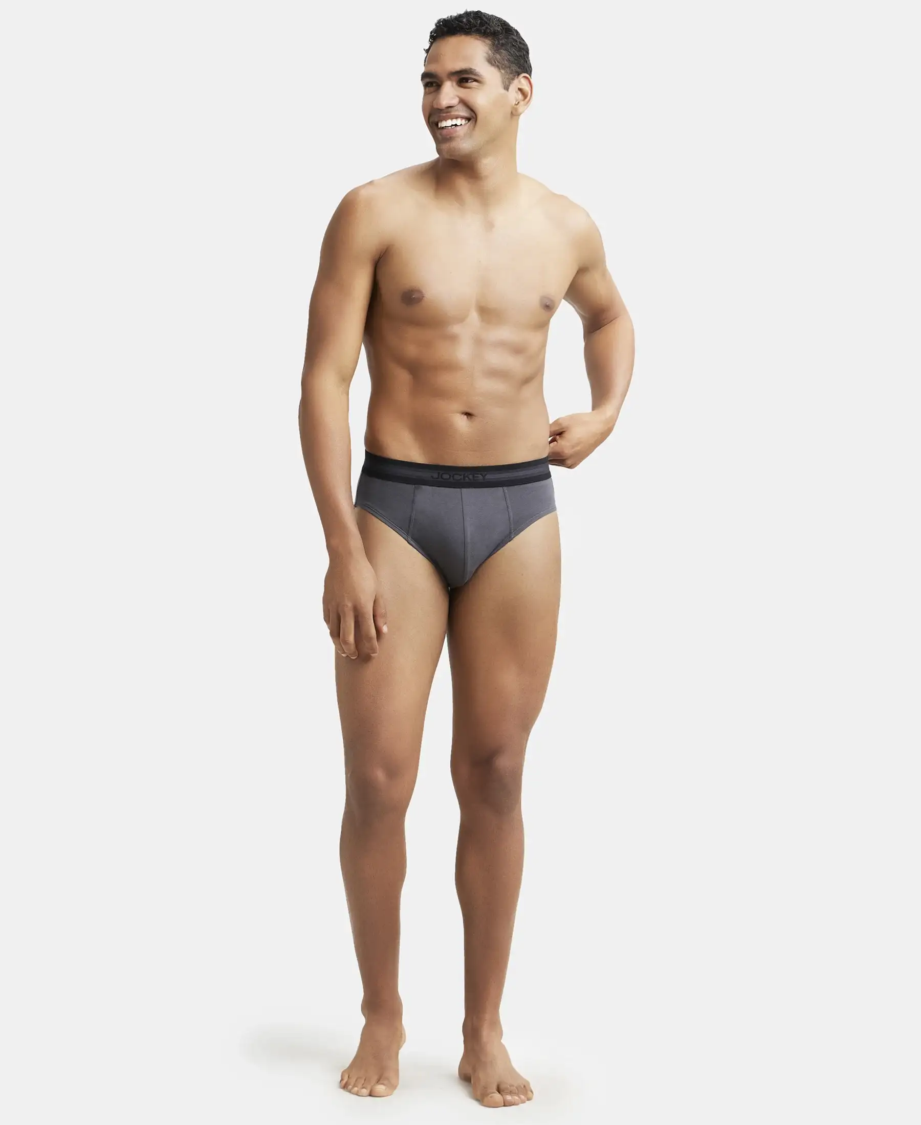 Super Combed Cotton Solid Brief with Stay Fresh Treatment - Asphalt (Pack of 2) - Image 4